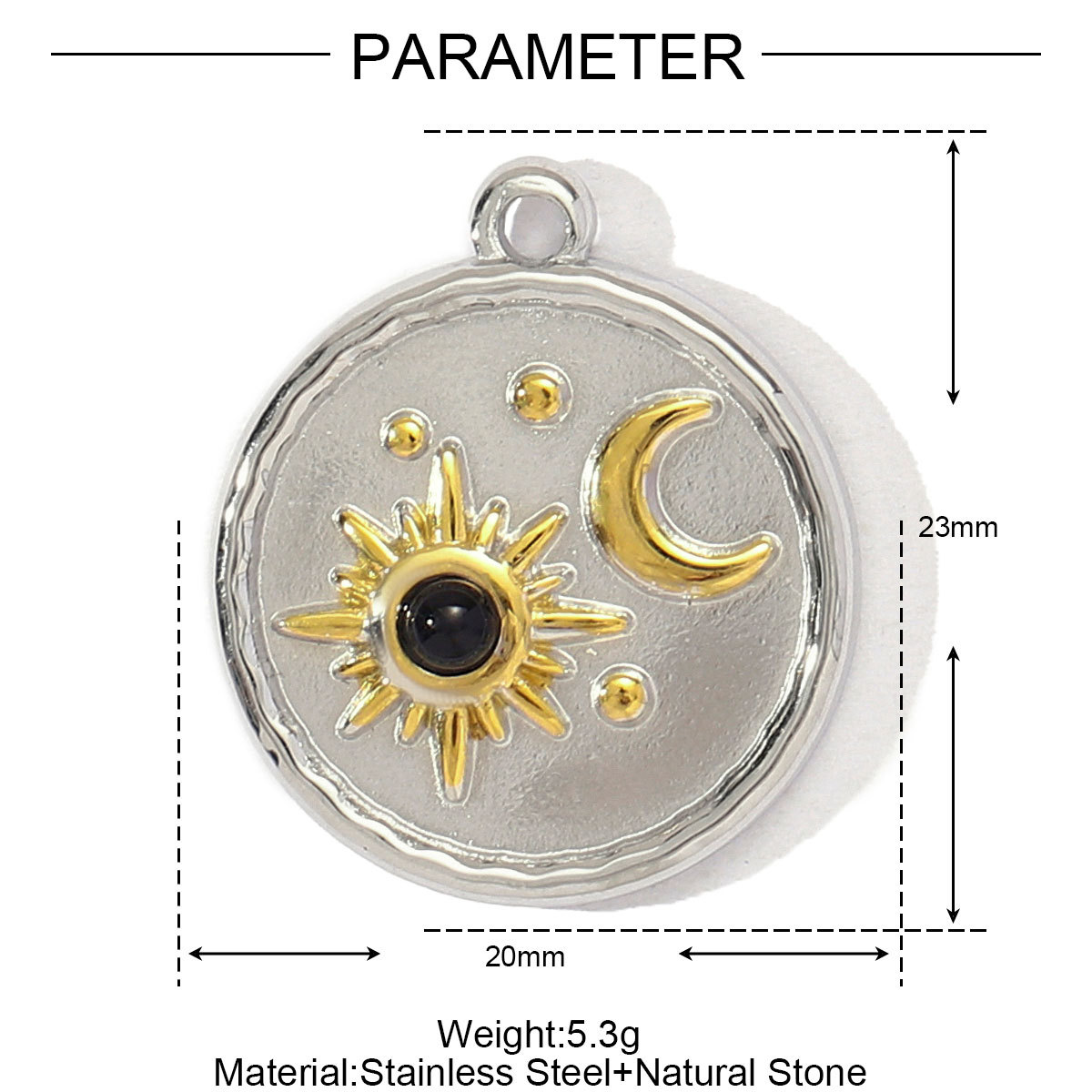 6pcs/pack French Stainless Steel Two Tone Heart Shell Eye Necklace Pendant Women Crescent Moon Star DIY Charms Dragonfly Jewelry