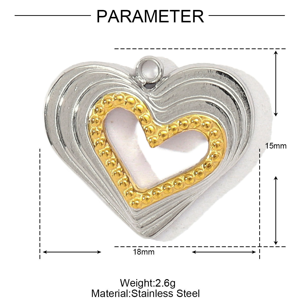 6pcs/pack French Stainless Steel Two Tone Heart Shell Eye Necklace Pendant Women Crescent Moon Star DIY Charms Dragonfly Jewelry