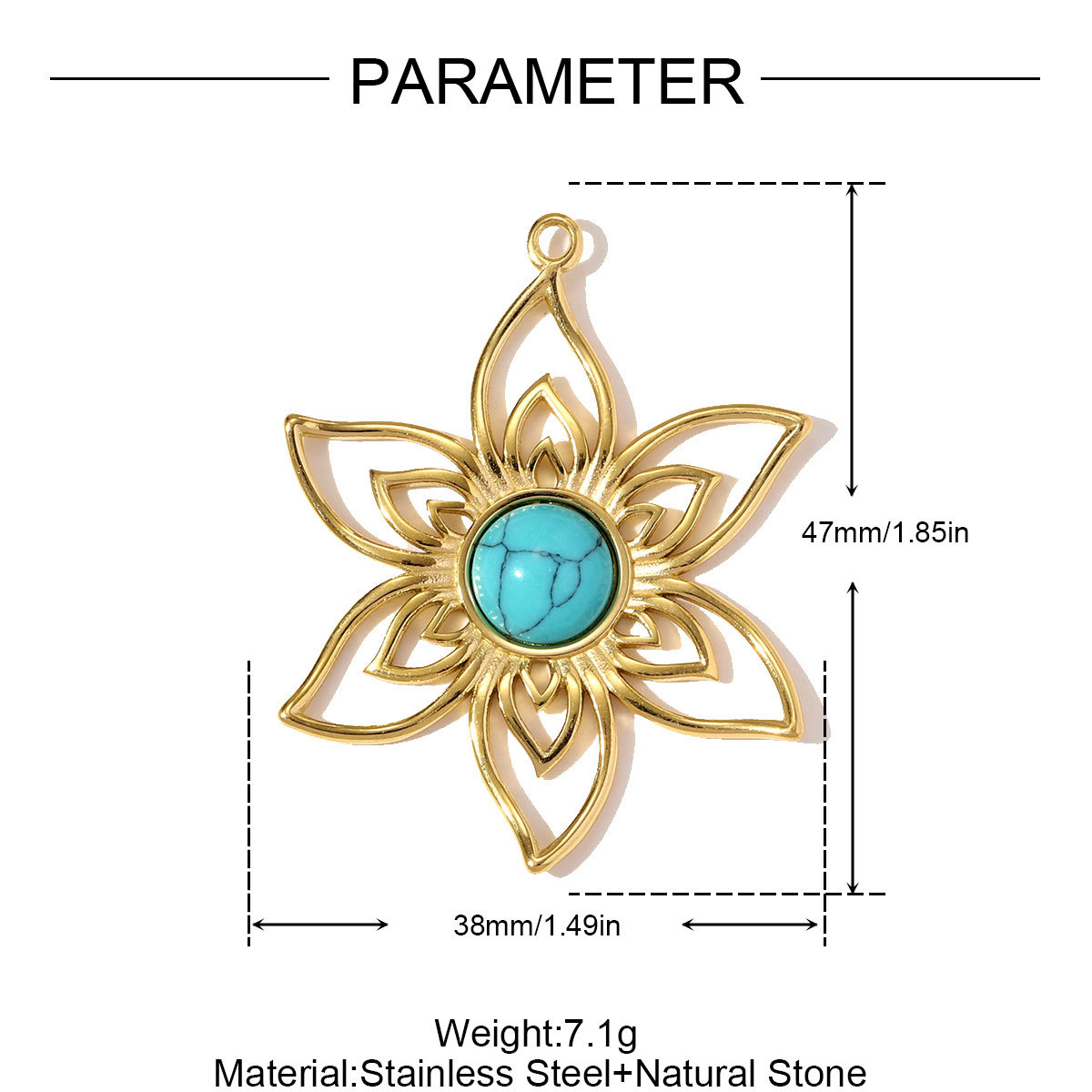 6pcs/pack Stainless Steel Large Heart DIY Charms Natural Stone Flower Necklace Pendants Women Waterdrop Planet Jewelry Wholesale