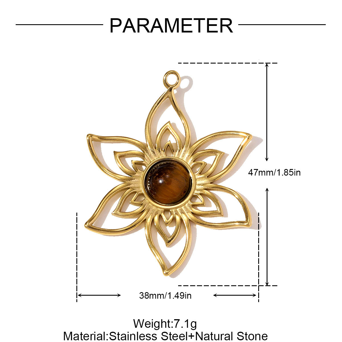 6pcs/pack Stainless Steel Large Heart DIY Charms Natural Stone Flower Necklace Pendants Women Waterdrop Planet Jewelry Wholesale