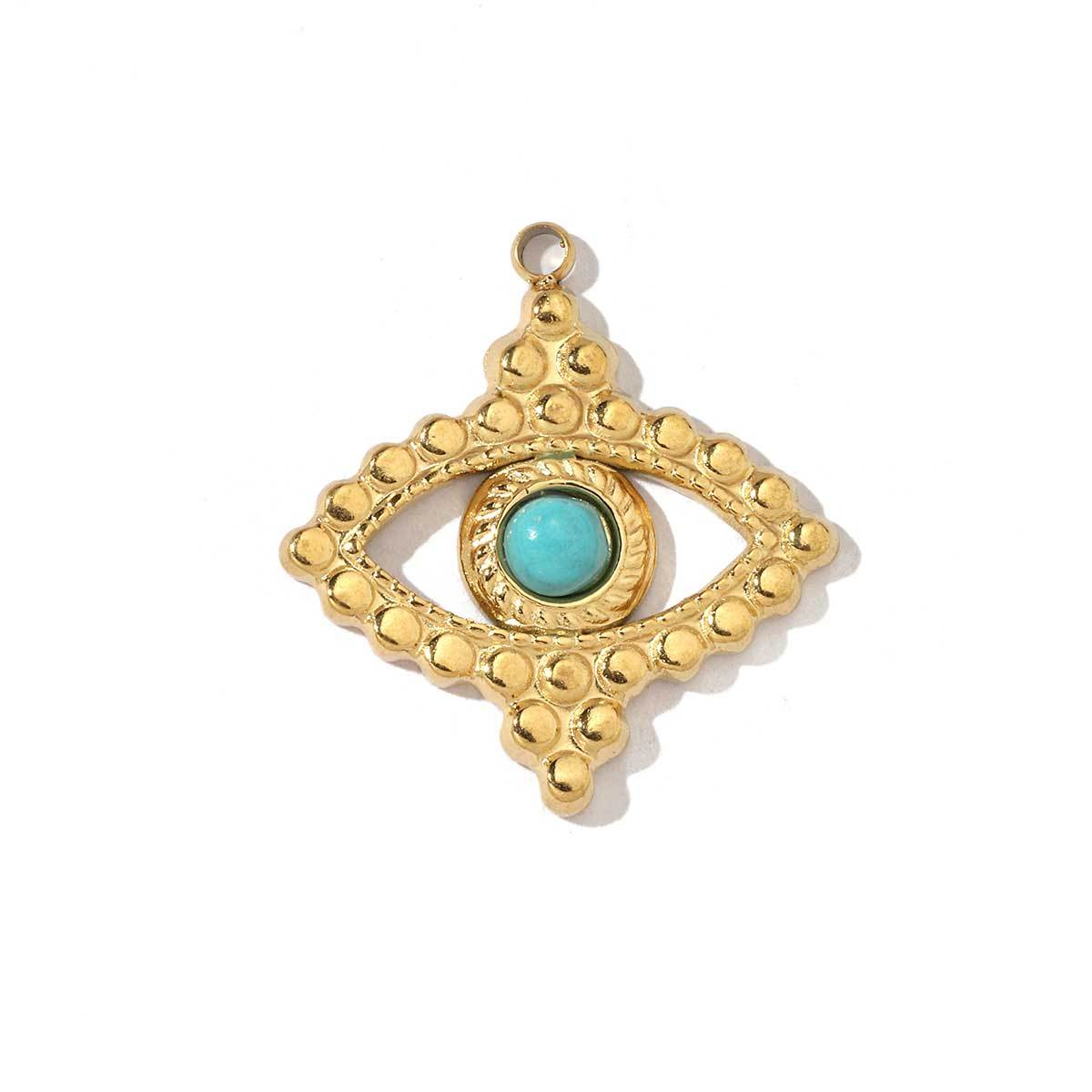 6pcs/pack Religious Stainless Steel Sun Eye Hamsa Hand Charms Natural Semi Precious Stone Necklace DIY Small Pendant Wholesale