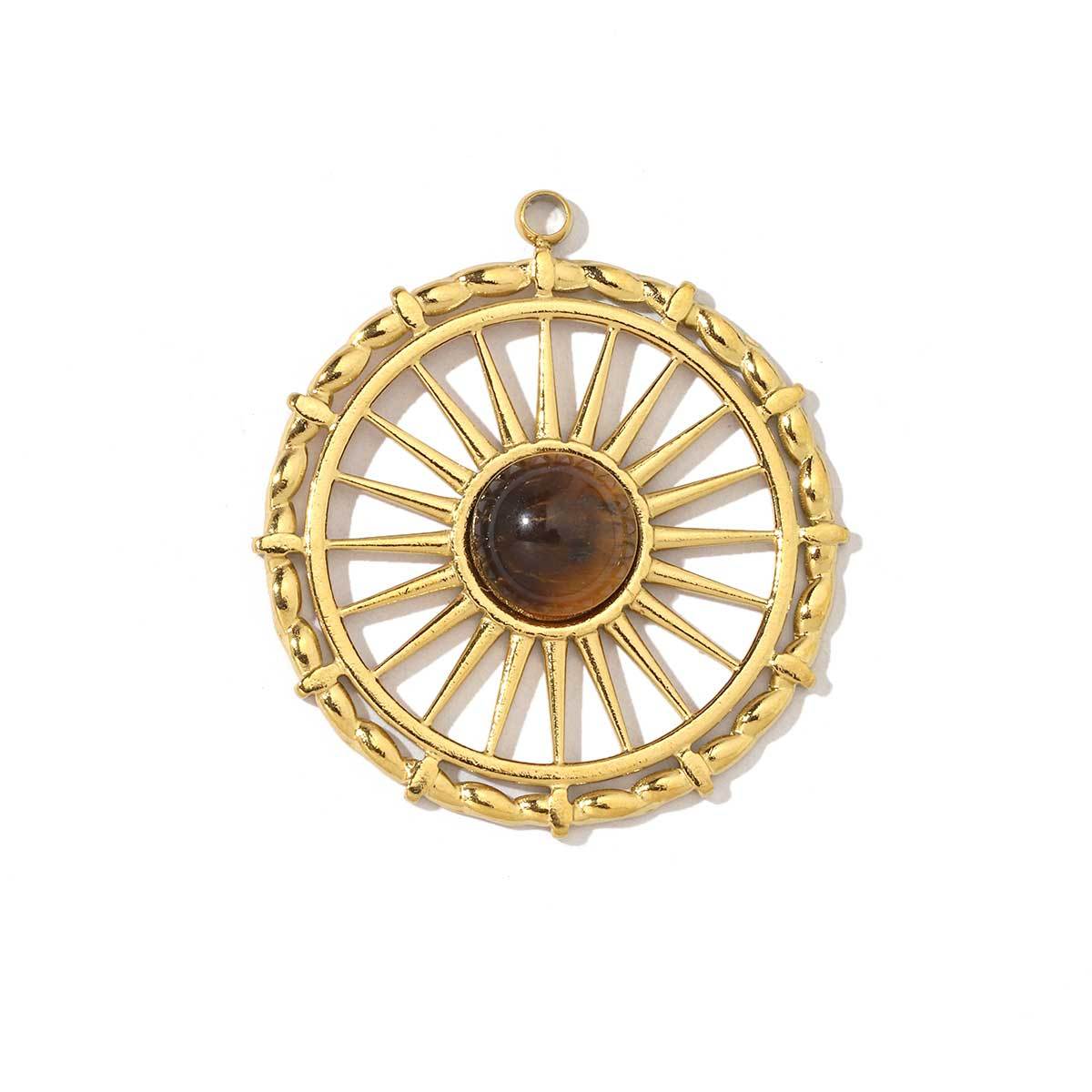 6pcs/pack Religious Stainless Steel Sun Eye Hamsa Hand Charms Natural Semi Precious Stone Necklace DIY Small Pendant Wholesale