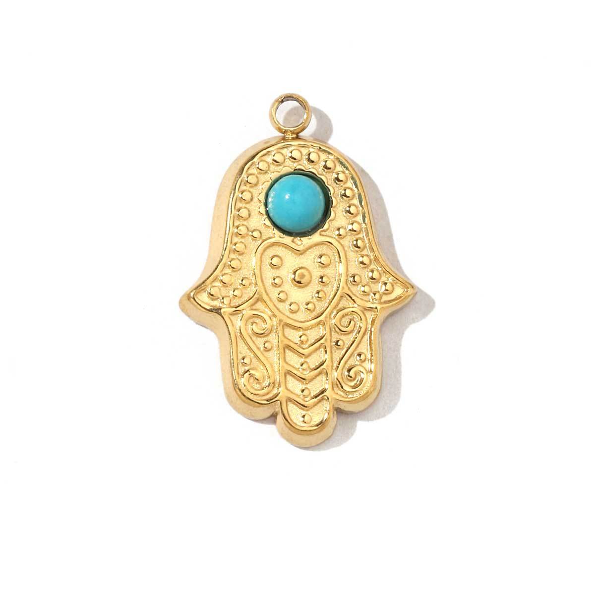 6pcs/pack Religious Stainless Steel Sun Eye Hamsa Hand Charms Natural Semi Precious Stone Necklace DIY Small Pendant Wholesale
