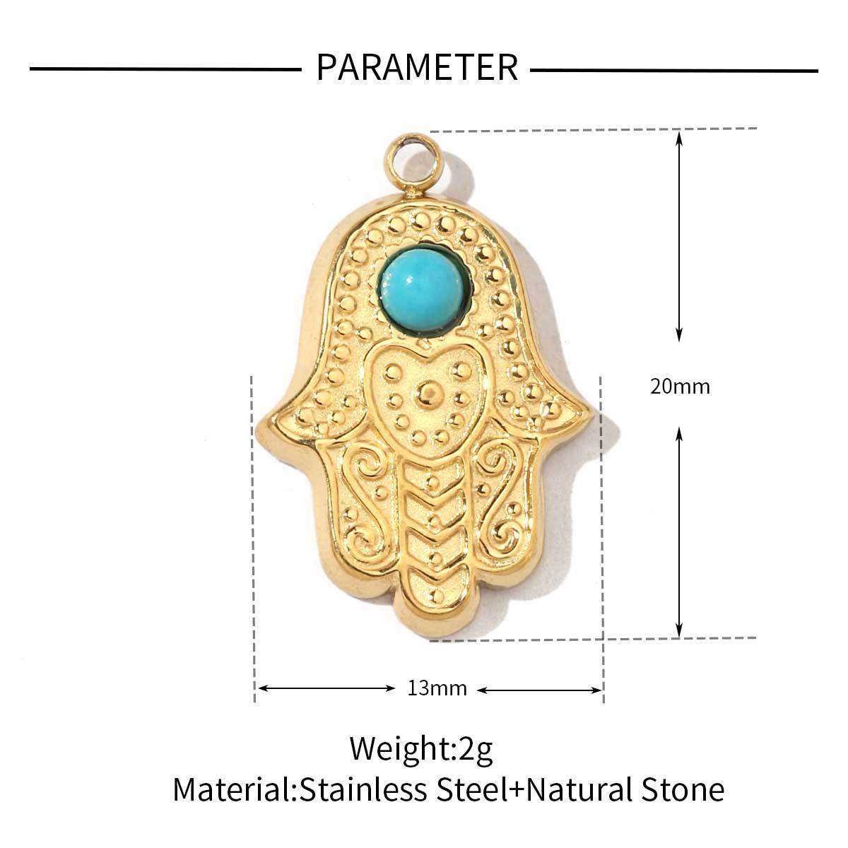 6pcs/pack Religious Stainless Steel Sun Eye Hamsa Hand Charms Natural Semi Precious Stone Necklace DIY Small Pendant Wholesale