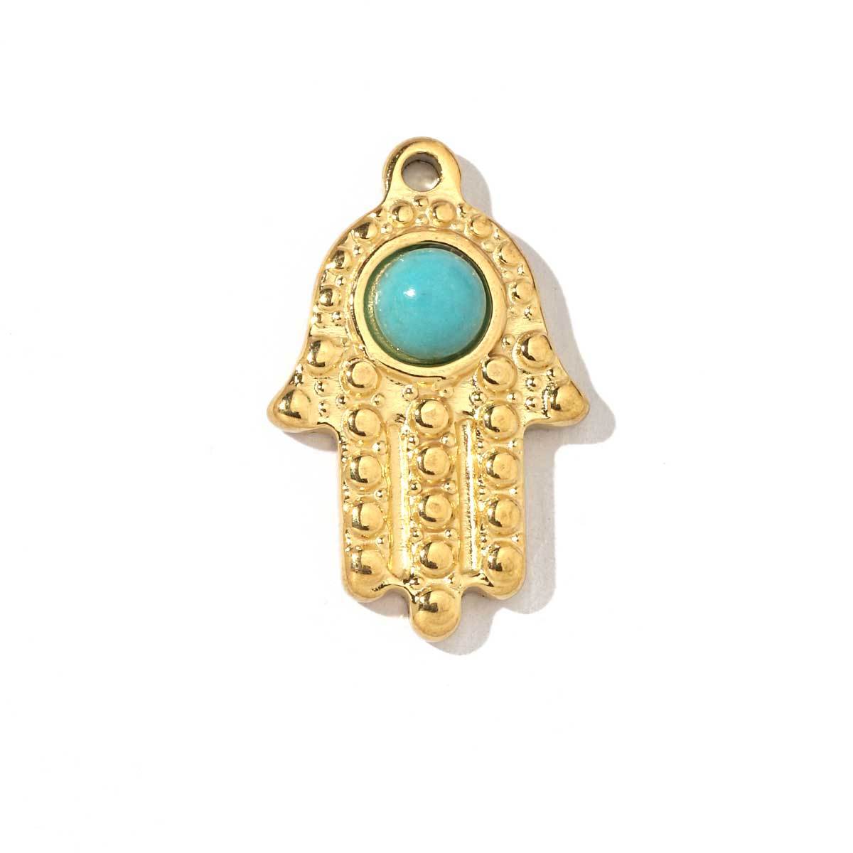 6pcs/pack Religious Stainless Steel Sun Eye Hamsa Hand Charms Natural Semi Precious Stone Necklace DIY Small Pendant Wholesale