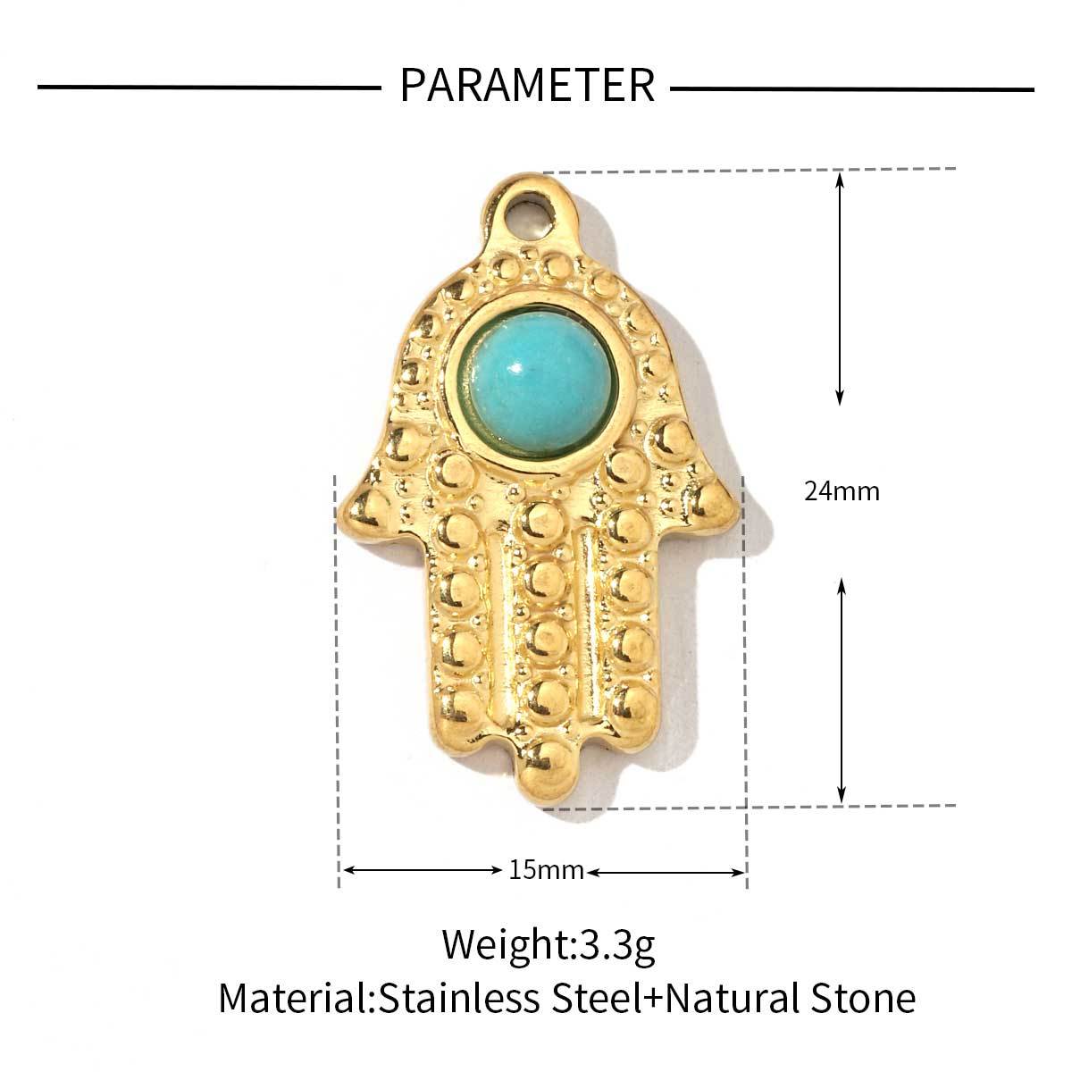 6pcs/pack Religious Stainless Steel Sun Eye Hamsa Hand Charms Natural Semi Precious Stone Necklace DIY Small Pendant Wholesale