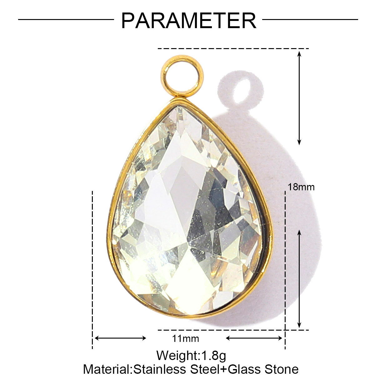 6pcs/Lot Fashion Stainless Steel Crystal Stone Waterdrop DIY Charms Geometric Faceted Transparent Necklace Pendants Women Jewelry