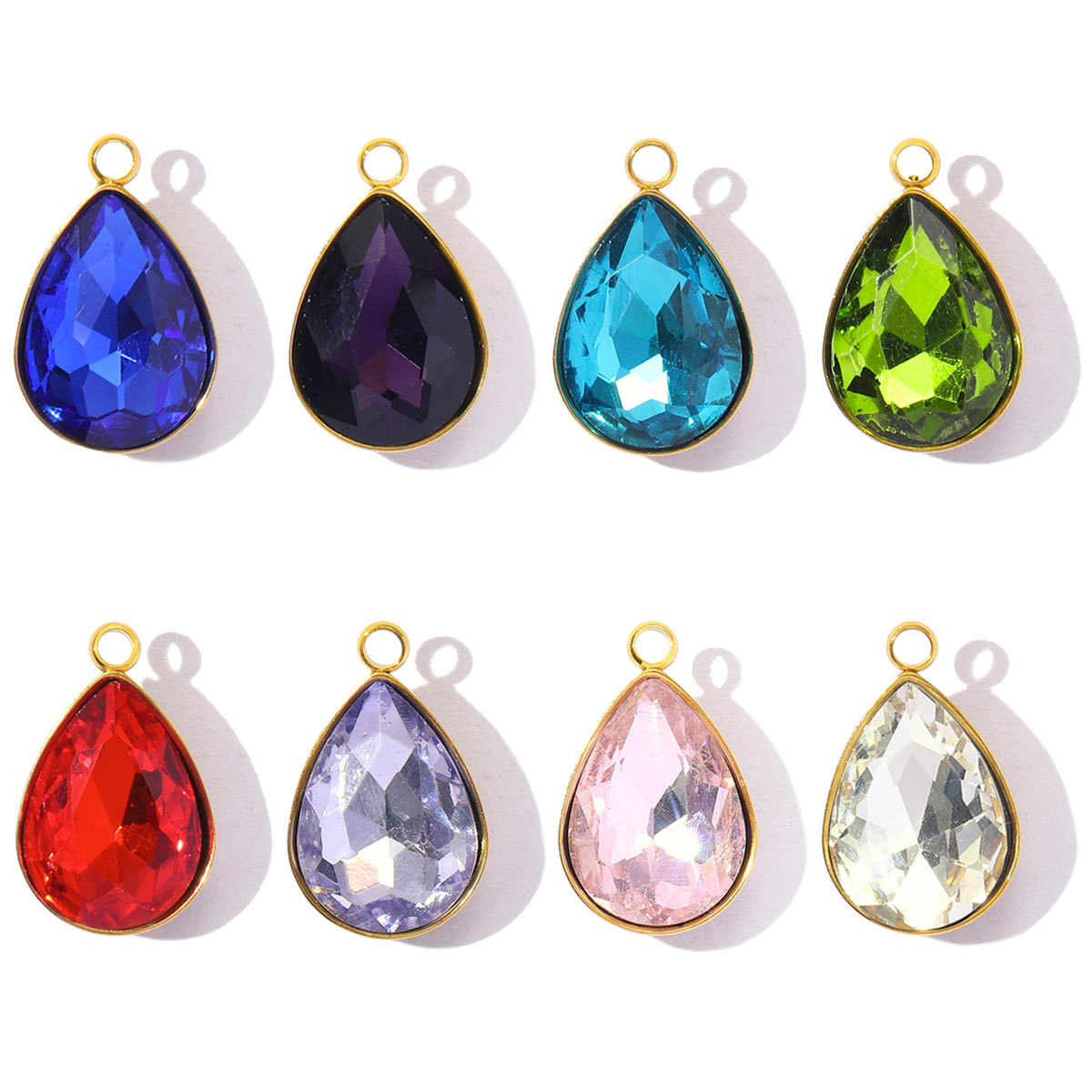6pcs/Lot Fashion Stainless Steel Crystal Stone Waterdrop DIY Charms Geometric Faceted Transparent Necklace Pendants Women Jewelry