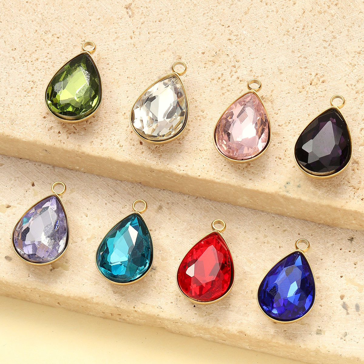 6pcs/Lot Fashion Stainless Steel Crystal Stone Waterdrop DIY Charms Geometric Faceted Transparent Necklace Pendants Women Jewelry