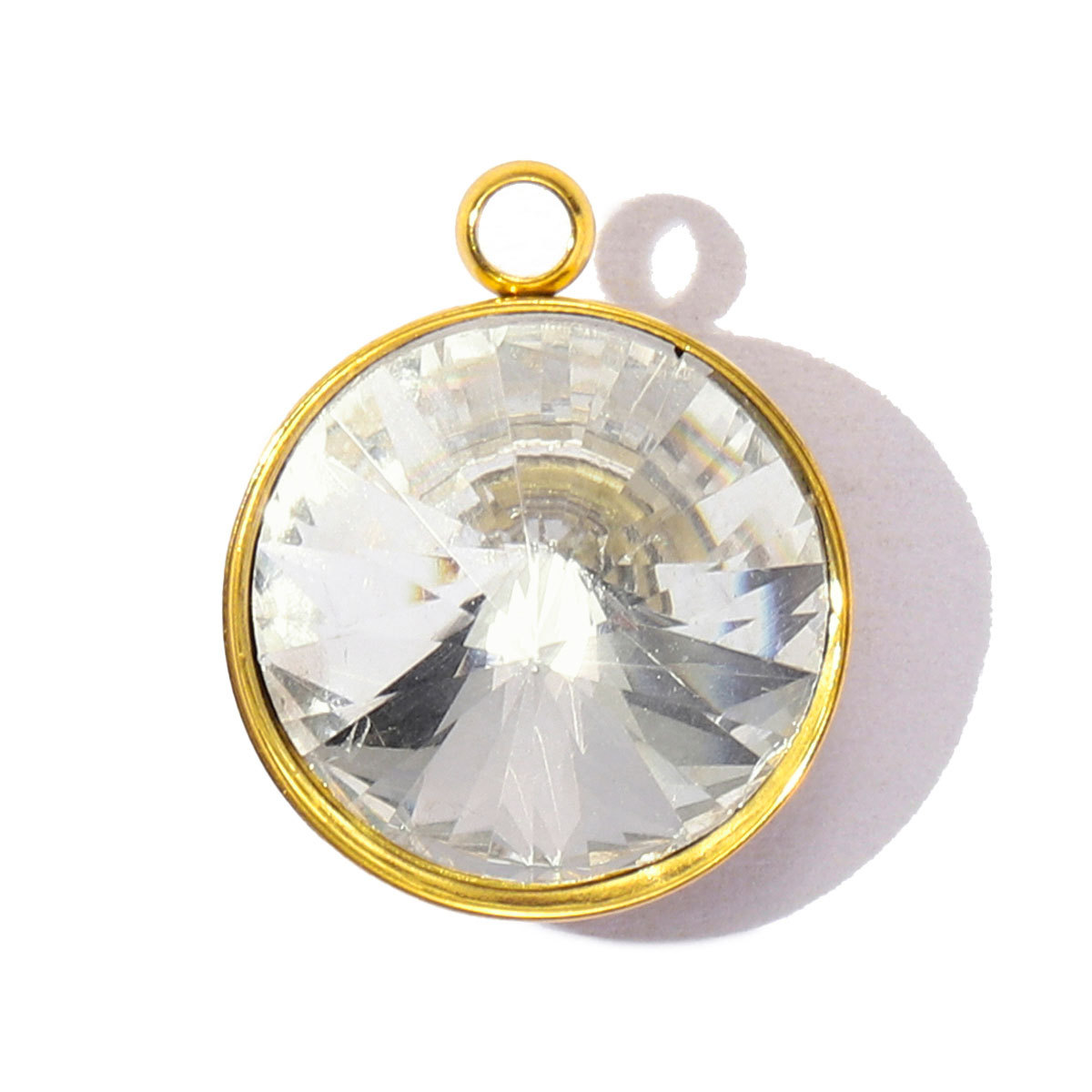 6pcs/Lot Geometric Stainless Steel Rainbow Crystal Stone DIY Charms Round  Rhinestone Faceted Necklace Pendants Women Jewelry