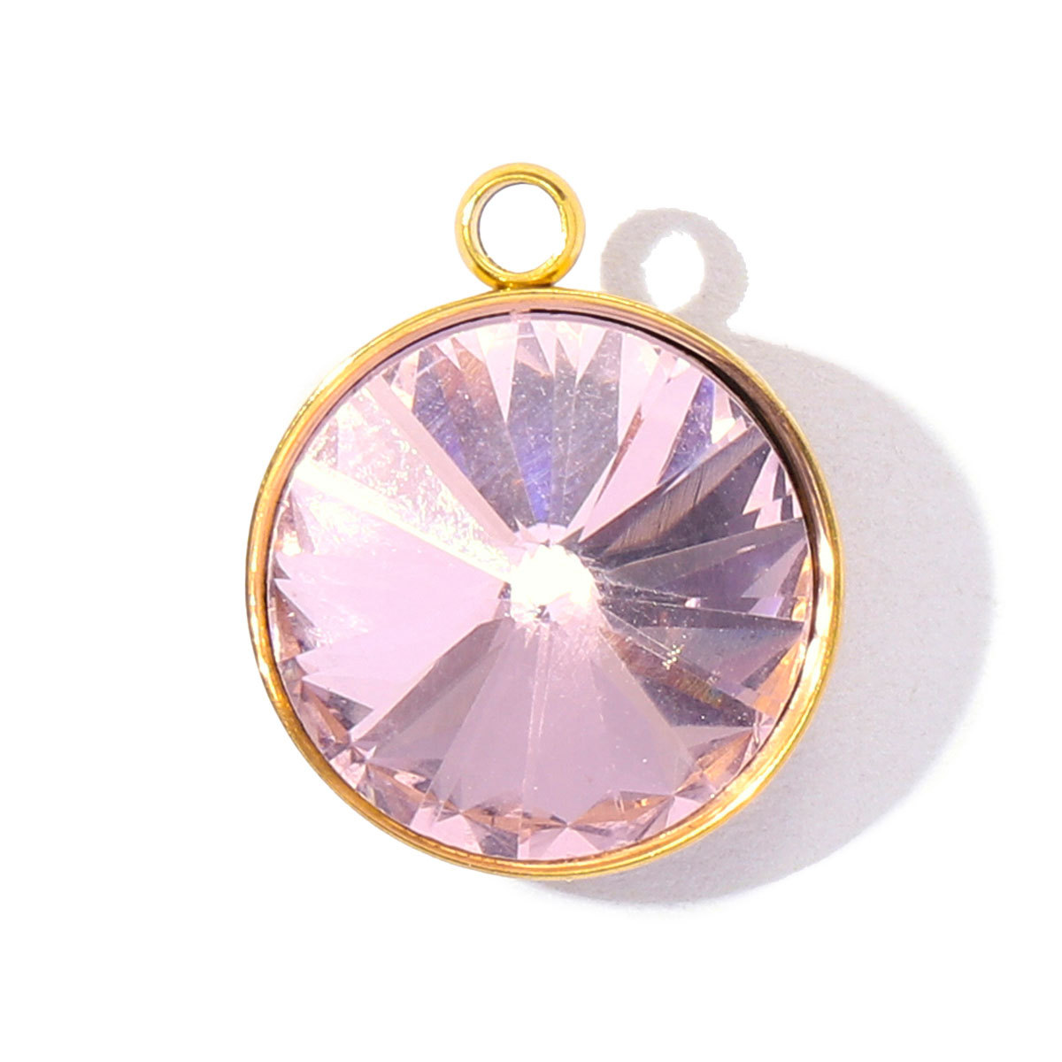 6pcs/Lot Geometric Stainless Steel Rainbow Crystal Stone DIY Charms Round  Rhinestone Faceted Necklace Pendants Women Jewelry