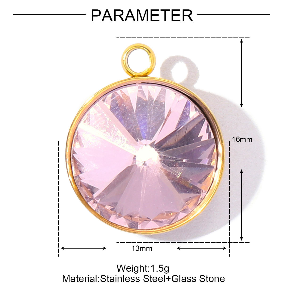 6pcs/Lot Geometric Stainless Steel Rainbow Crystal Stone DIY Charms Round  Rhinestone Faceted Necklace Pendants Women Jewelry