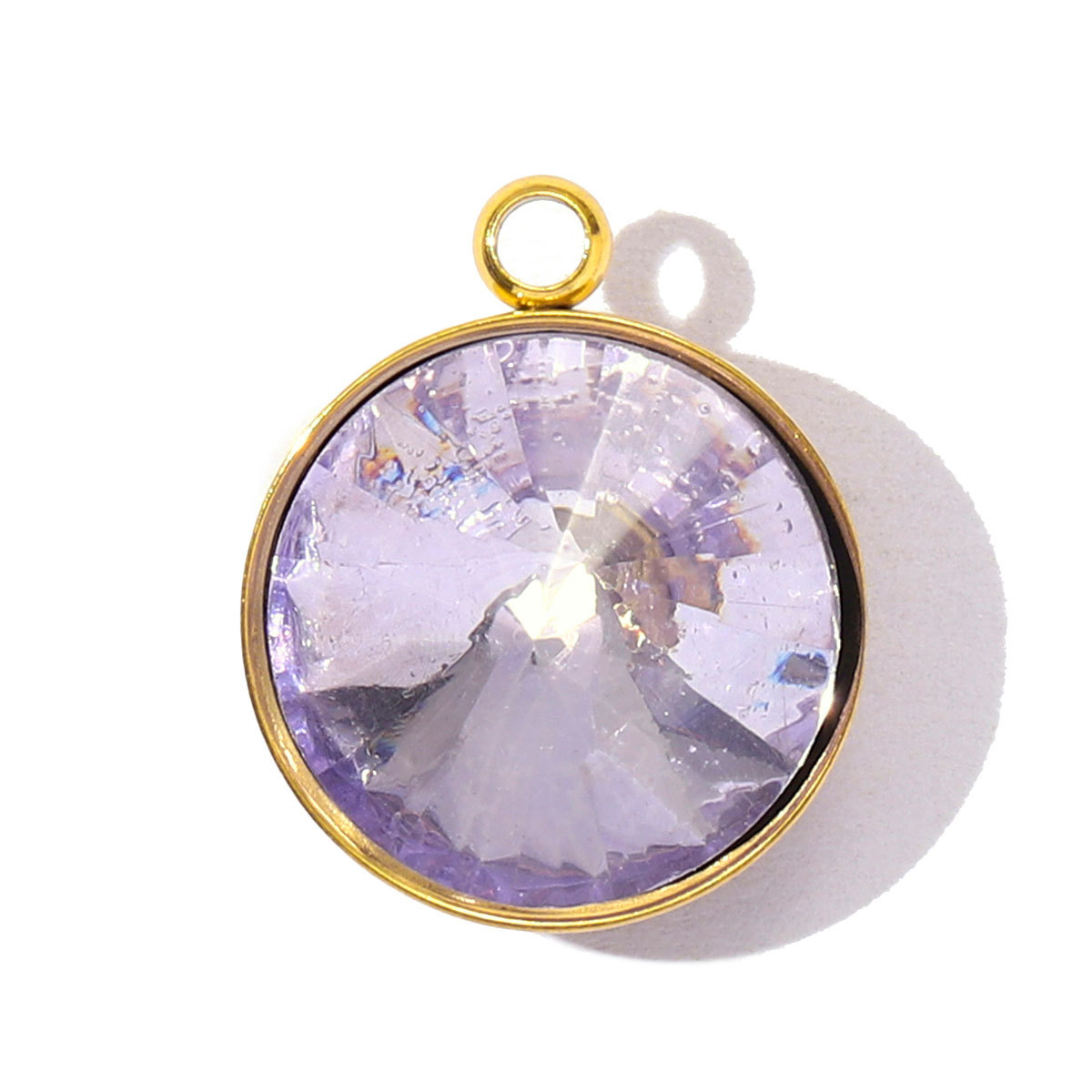 6pcs/Lot Geometric Stainless Steel Rainbow Crystal Stone DIY Charms Round  Rhinestone Faceted Necklace Pendants Women Jewelry