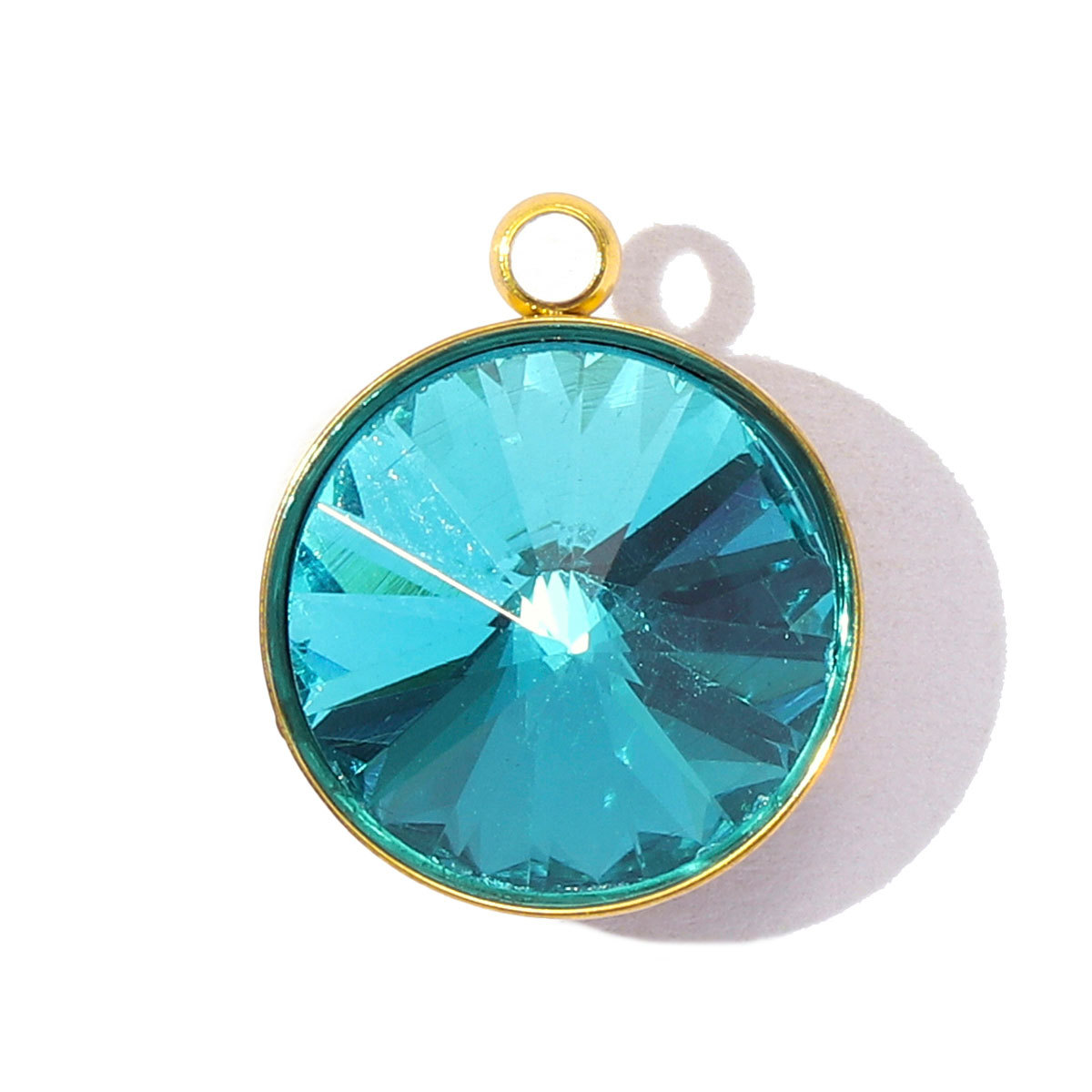 6pcs/Lot Geometric Stainless Steel Rainbow Crystal Stone DIY Charms Round  Rhinestone Faceted Necklace Pendants Women Jewelry