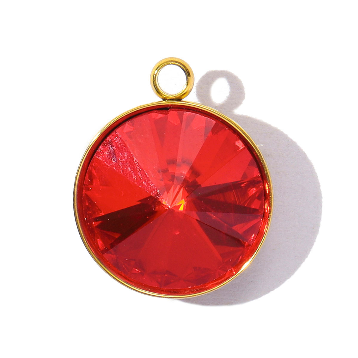 6pcs/Lot Geometric Stainless Steel Rainbow Crystal Stone DIY Charms Round  Rhinestone Faceted Necklace Pendants Women Jewelry