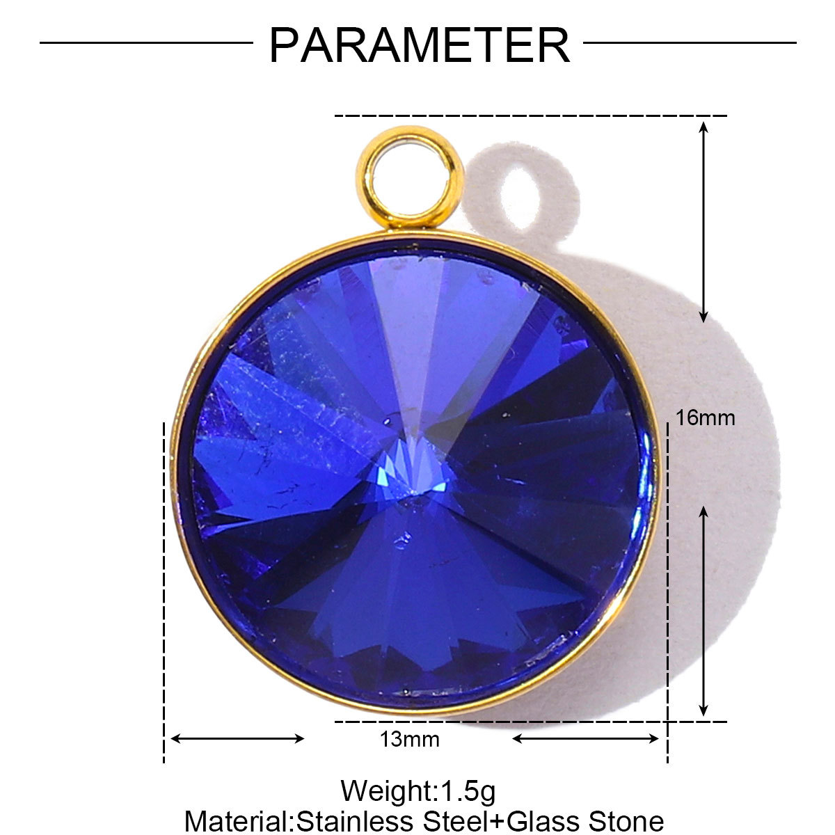 6pcs/Lot Geometric Stainless Steel Rainbow Crystal Stone DIY Charms Round  Rhinestone Faceted Necklace Pendants Women Jewelry
