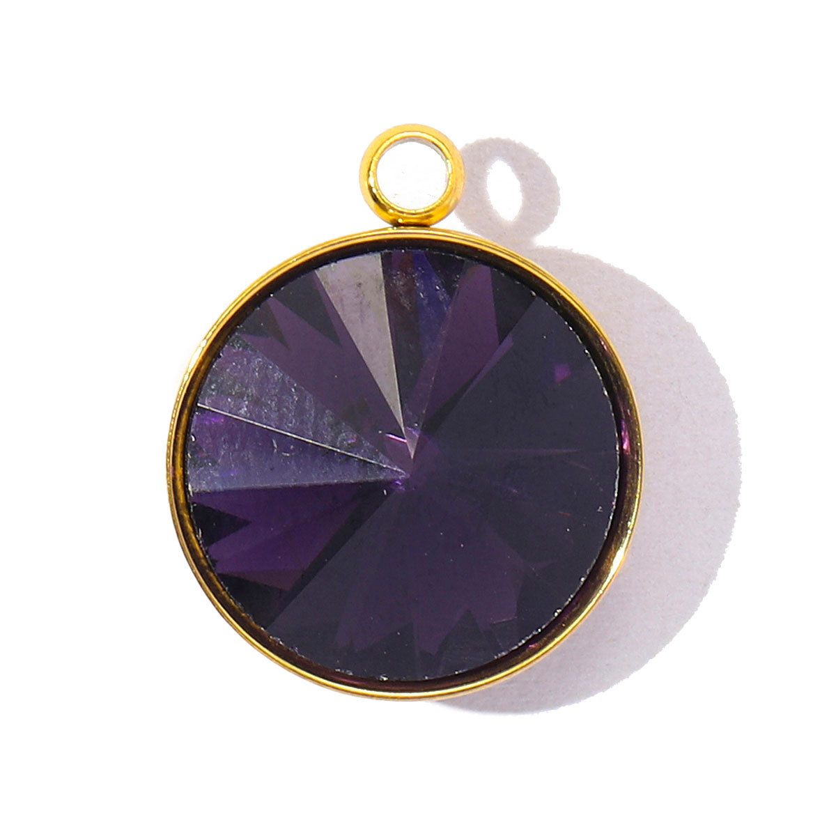 6pcs/Lot Geometric Stainless Steel Rainbow Crystal Stone DIY Charms Round  Rhinestone Faceted Necklace Pendants Women Jewelry