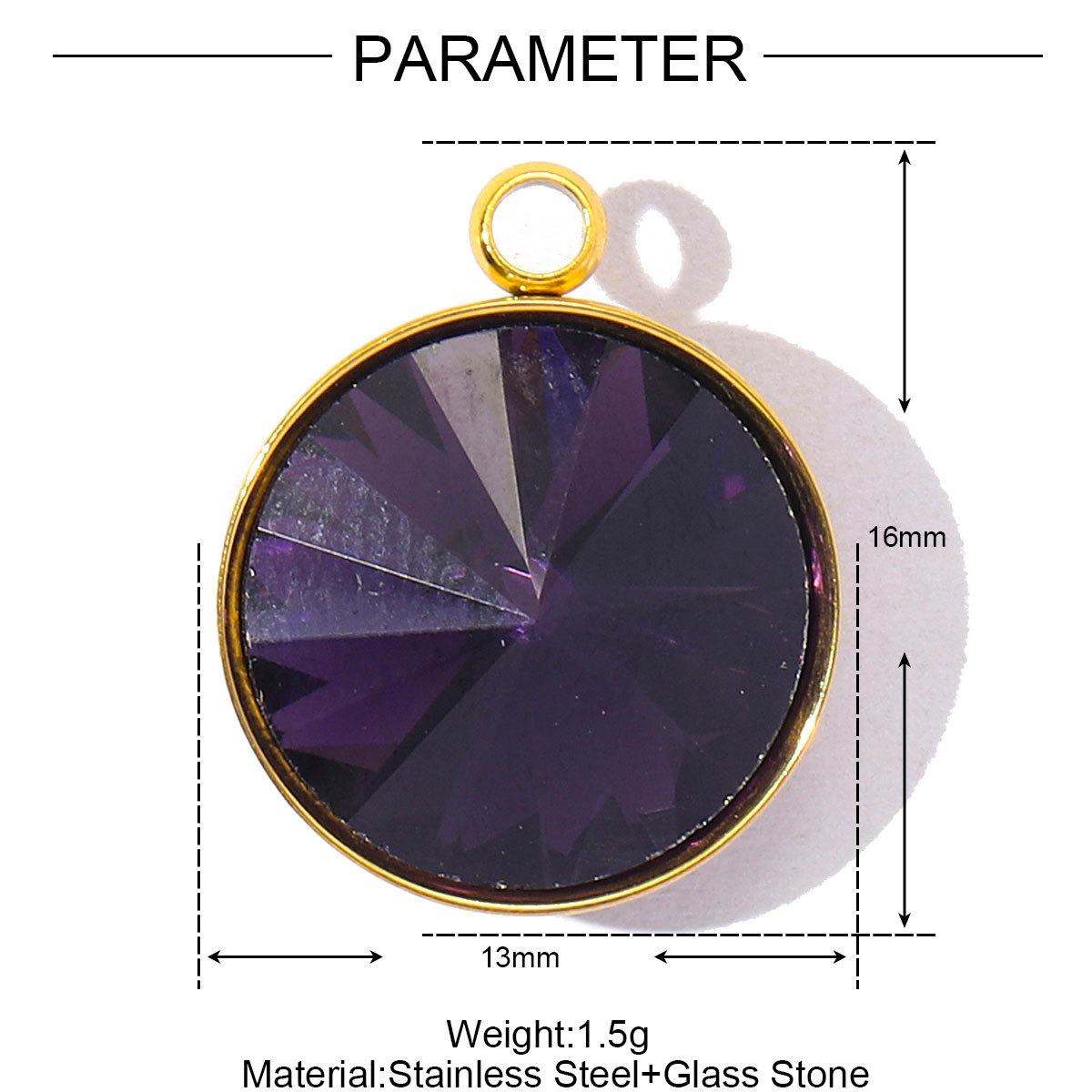 6pcs/Lot Geometric Stainless Steel Rainbow Crystal Stone DIY Charms Round  Rhinestone Faceted Necklace Pendants Women Jewelry