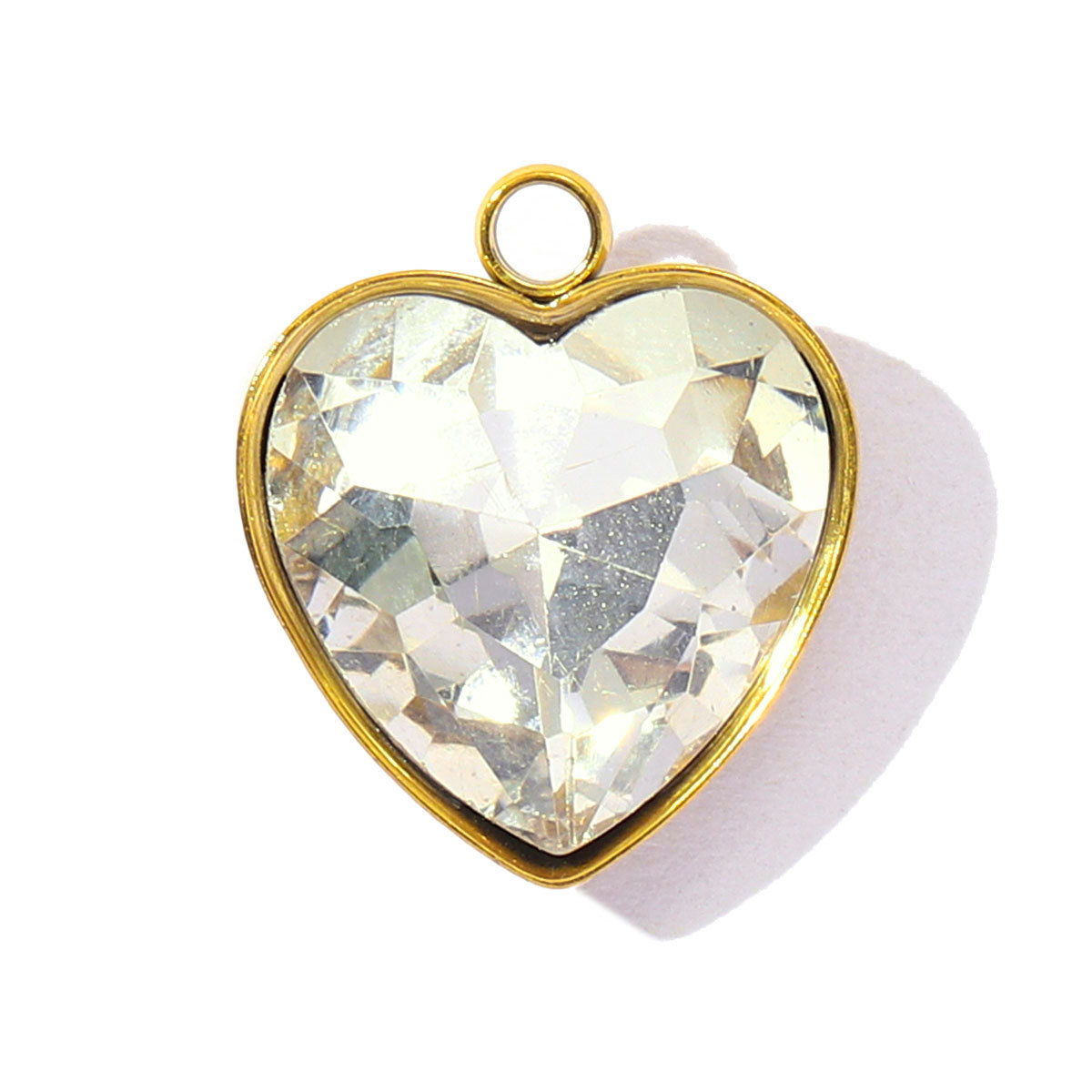 6pcs/Lot Fashion Stainless Steel Rainbow Crystal Glass DIY Charms Rhinestone Faceted Love Heart Necklace Pendants Women Jewelry