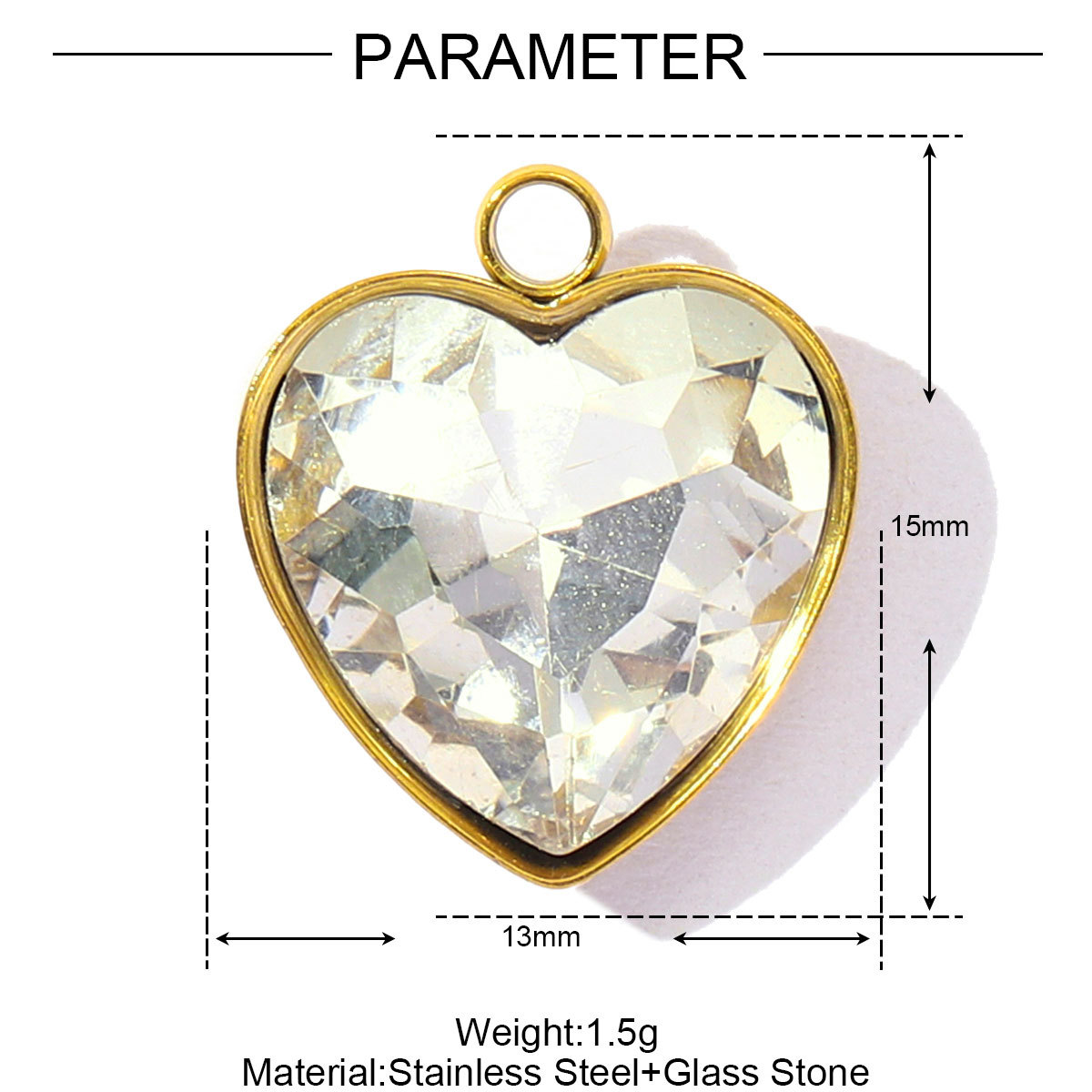 6pcs/Lot Fashion Stainless Steel Rainbow Crystal Glass DIY Charms Rhinestone Faceted Love Heart Necklace Pendants Women Jewelry