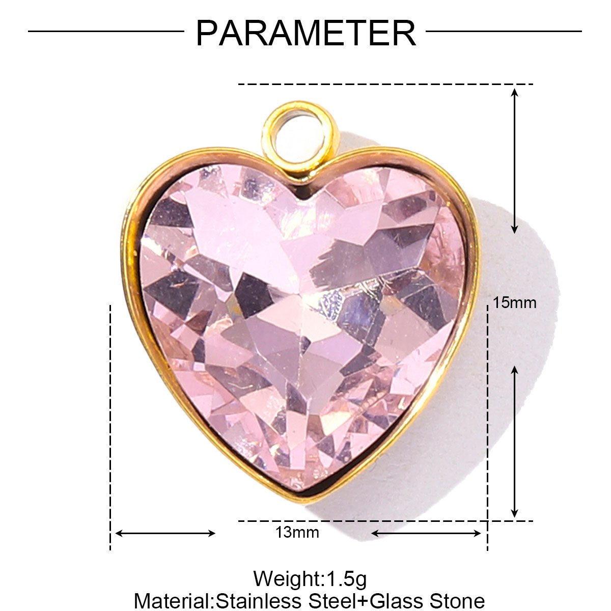 6pcs/Lot Fashion Stainless Steel Rainbow Crystal Glass DIY Charms Rhinestone Faceted Love Heart Necklace Pendants Women Jewelry