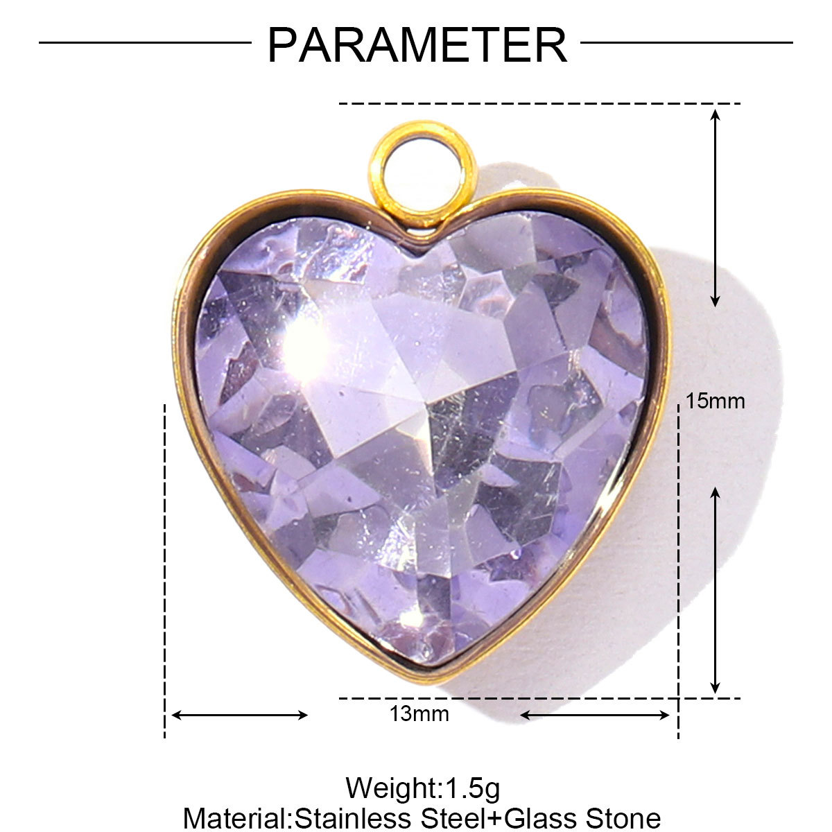 6pcs/Lot Fashion Stainless Steel Rainbow Crystal Glass DIY Charms Rhinestone Faceted Love Heart Necklace Pendants Women Jewelry