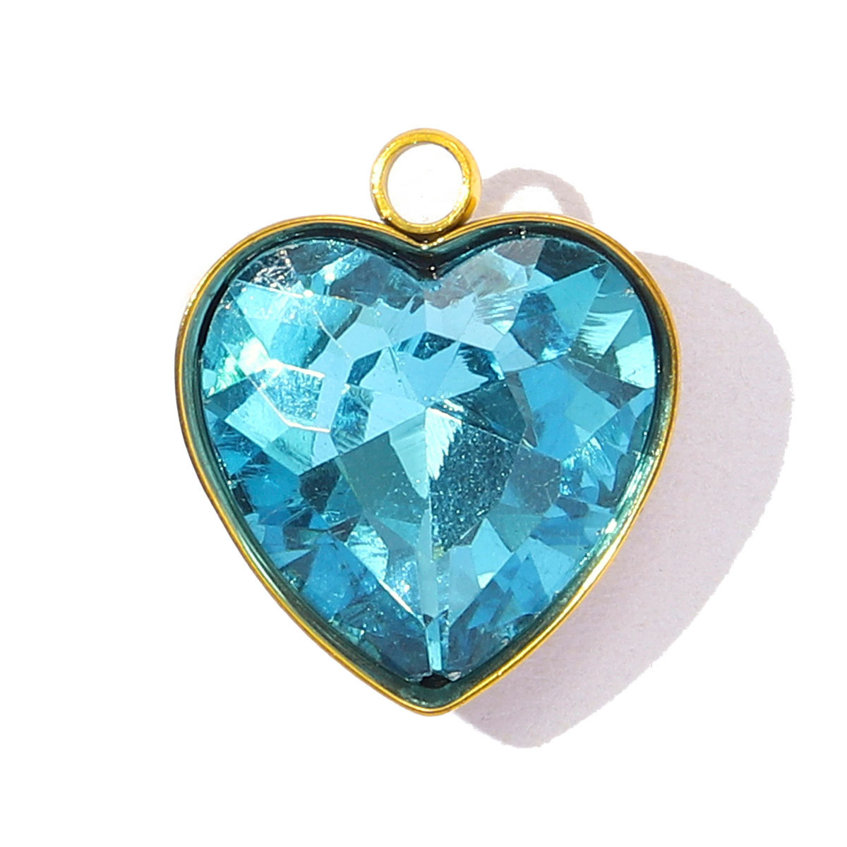 6pcs/Lot Fashion Stainless Steel Rainbow Crystal Glass DIY Charms Rhinestone Faceted Love Heart Necklace Pendants Women Jewelry