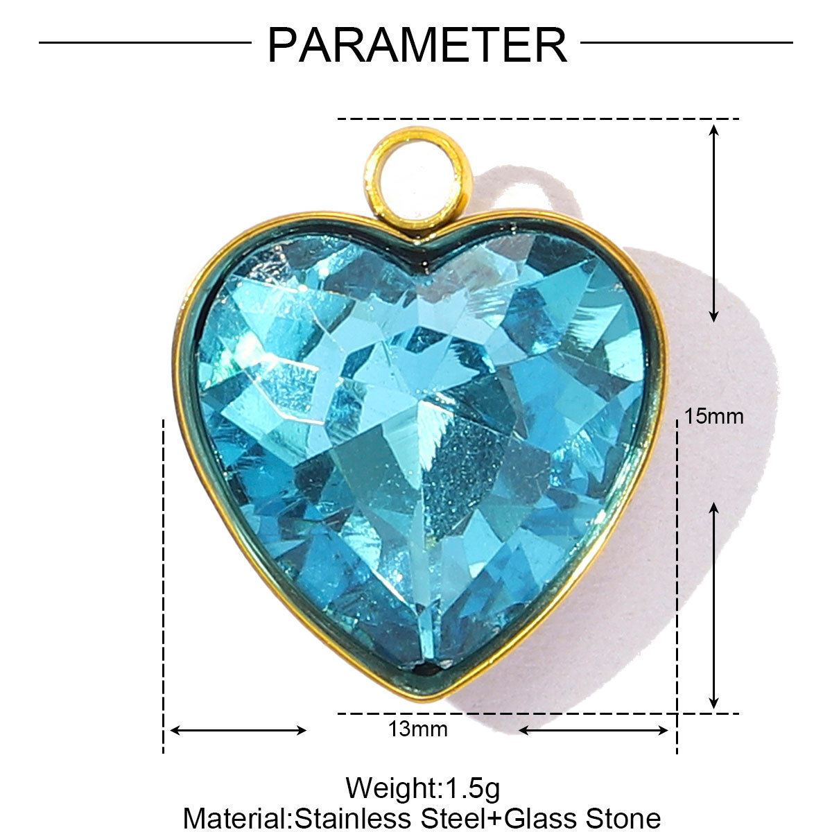 6pcs/Lot Fashion Stainless Steel Rainbow Crystal Glass DIY Charms Rhinestone Faceted Love Heart Necklace Pendants Women Jewelry