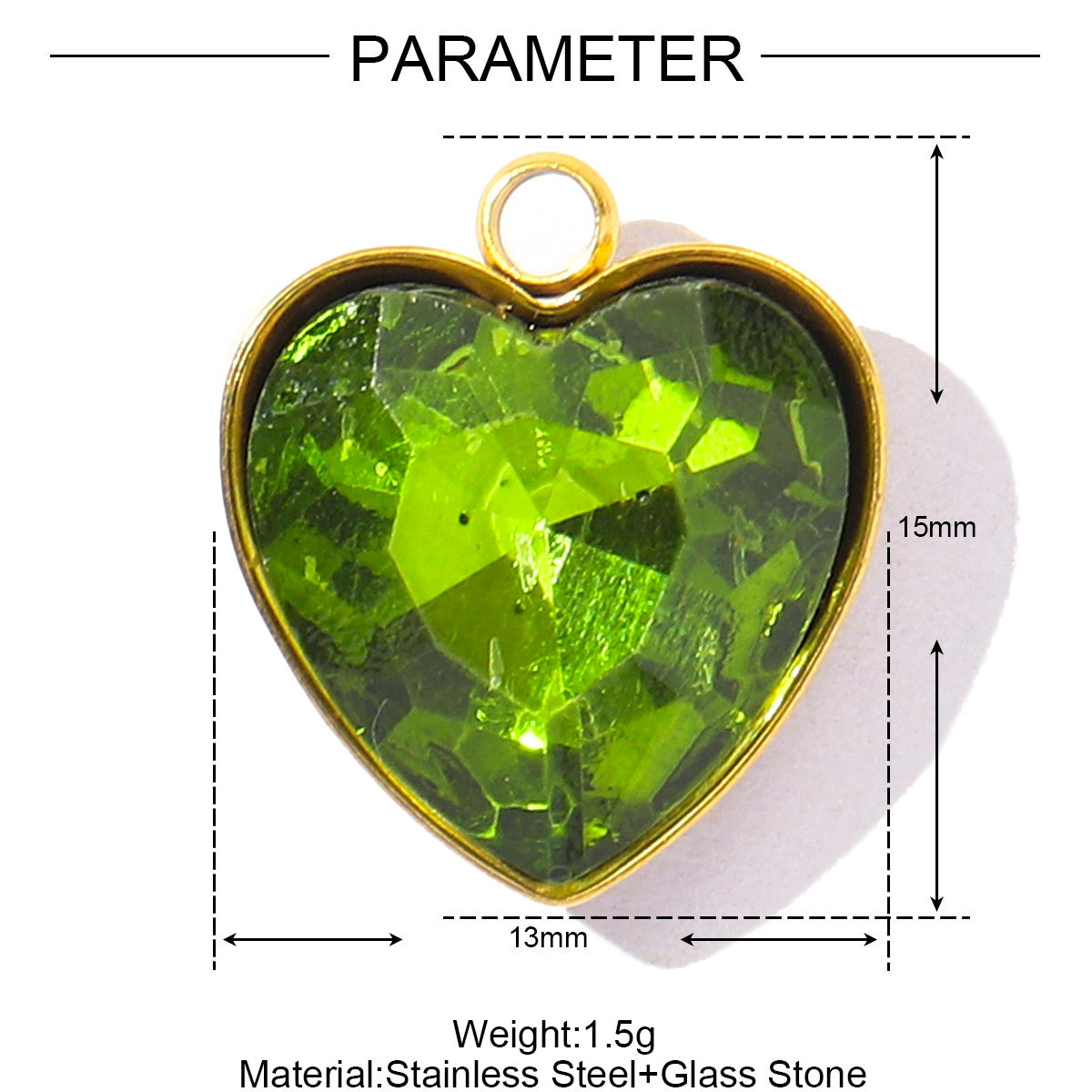 6pcs/Lot Fashion Stainless Steel Rainbow Crystal Glass DIY Charms Rhinestone Faceted Love Heart Necklace Pendants Women Jewelry