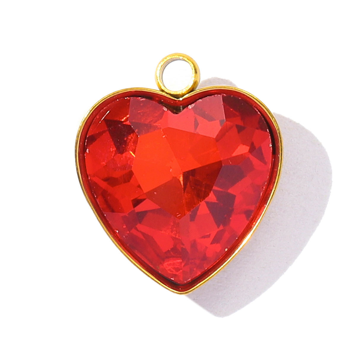 6pcs/Lot Fashion Stainless Steel Rainbow Crystal Glass DIY Charms Rhinestone Faceted Love Heart Necklace Pendants Women Jewelry