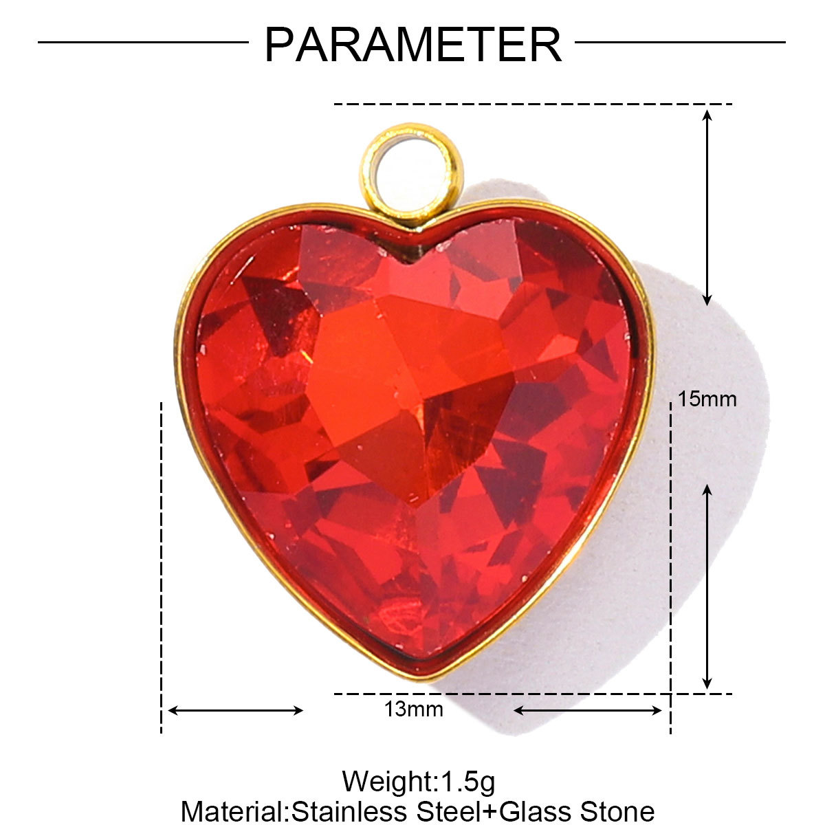 6pcs/Lot Fashion Stainless Steel Rainbow Crystal Glass DIY Charms Rhinestone Faceted Love Heart Necklace Pendants Women Jewelry