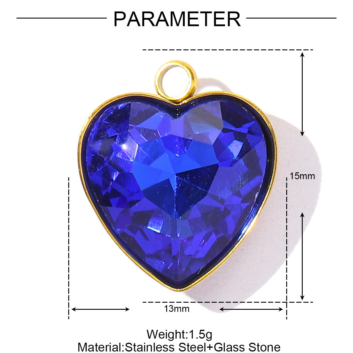 6pcs/Lot Fashion Stainless Steel Rainbow Crystal Glass DIY Charms Rhinestone Faceted Love Heart Necklace Pendants Women Jewelry