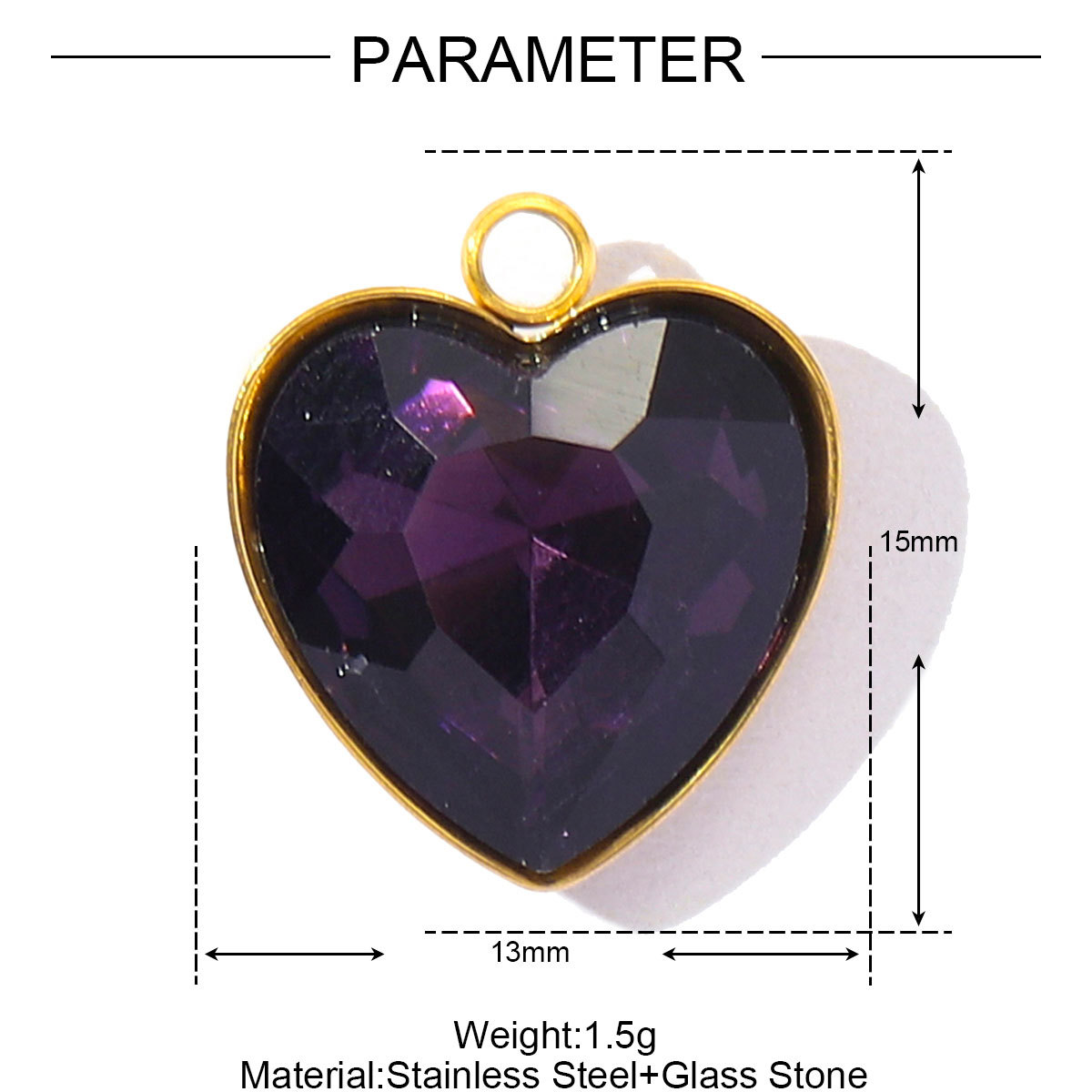 6pcs/Lot Fashion Stainless Steel Rainbow Crystal Glass DIY Charms Rhinestone Faceted Love Heart Necklace Pendants Women Jewelry