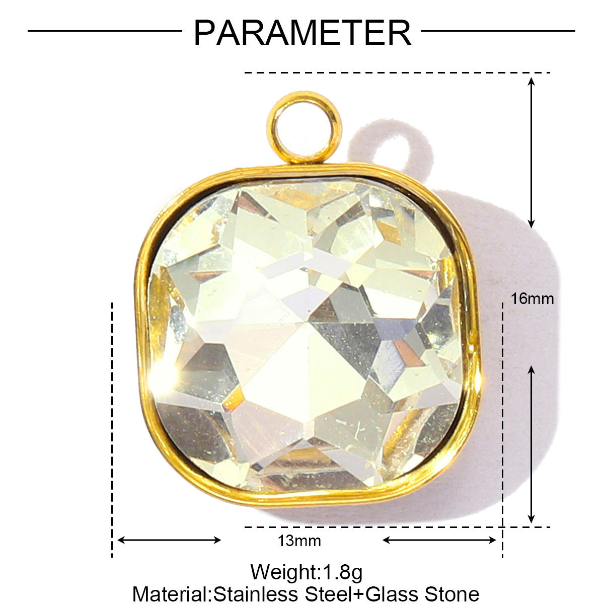 6pcs/Lot Fashion Stainless Steel Sugar Cube Crystal Stone DIY Charms Colorful Rhinestone Faceted Necklace Pendants Women Jewelry