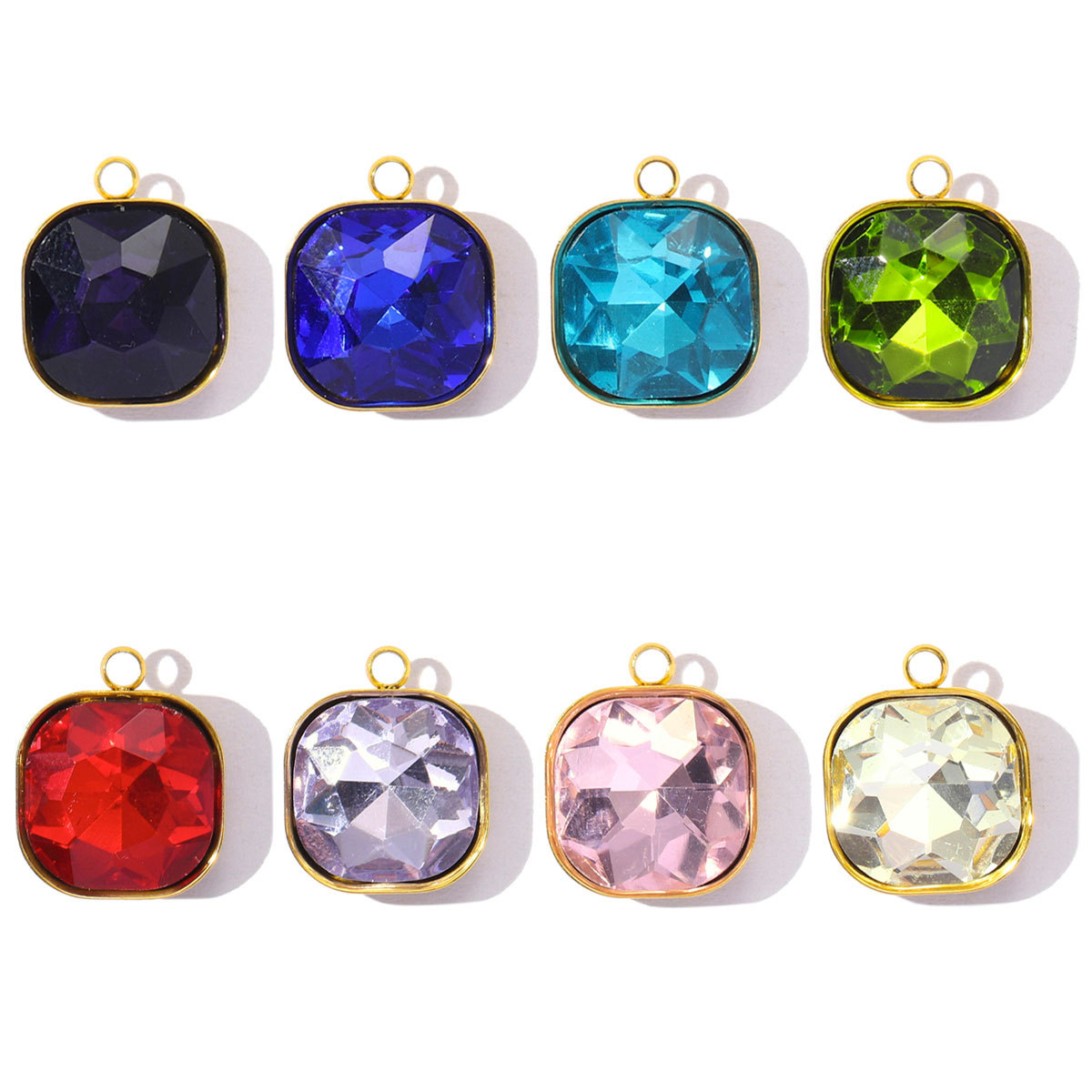 6pcs/Lot Fashion Stainless Steel Sugar Cube Crystal Stone DIY Charms Colorful Rhinestone Faceted Necklace Pendants Women Jewelry