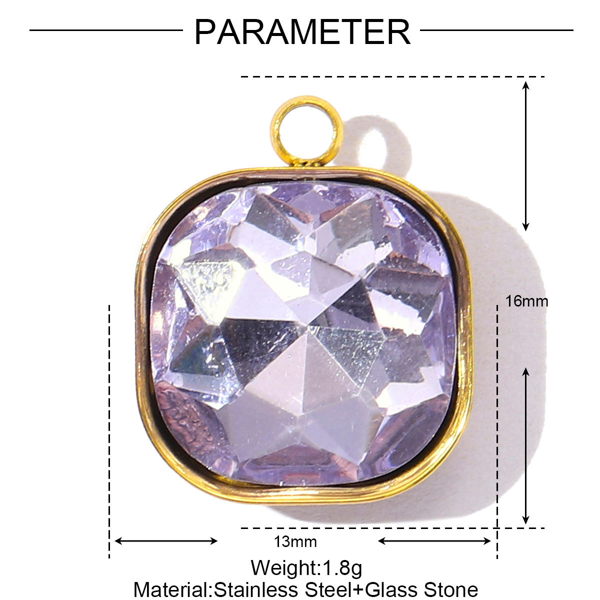 6pcs/Lot Fashion Stainless Steel Sugar Cube Crystal Stone DIY Charms Colorful Rhinestone Faceted Necklace Pendants Women Jewelry