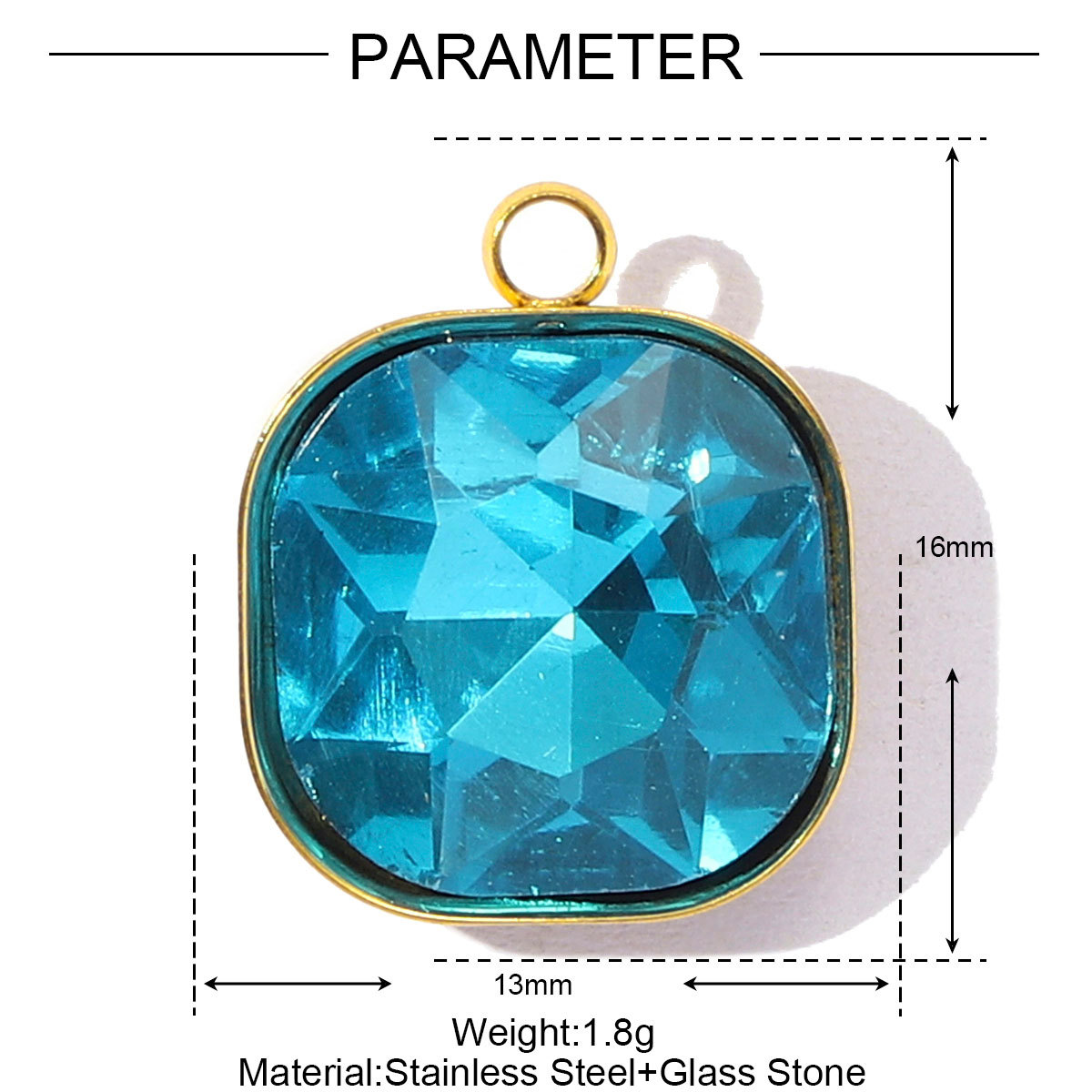 6pcs/Lot Fashion Stainless Steel Sugar Cube Crystal Stone DIY Charms Colorful Rhinestone Faceted Necklace Pendants Women Jewelry
