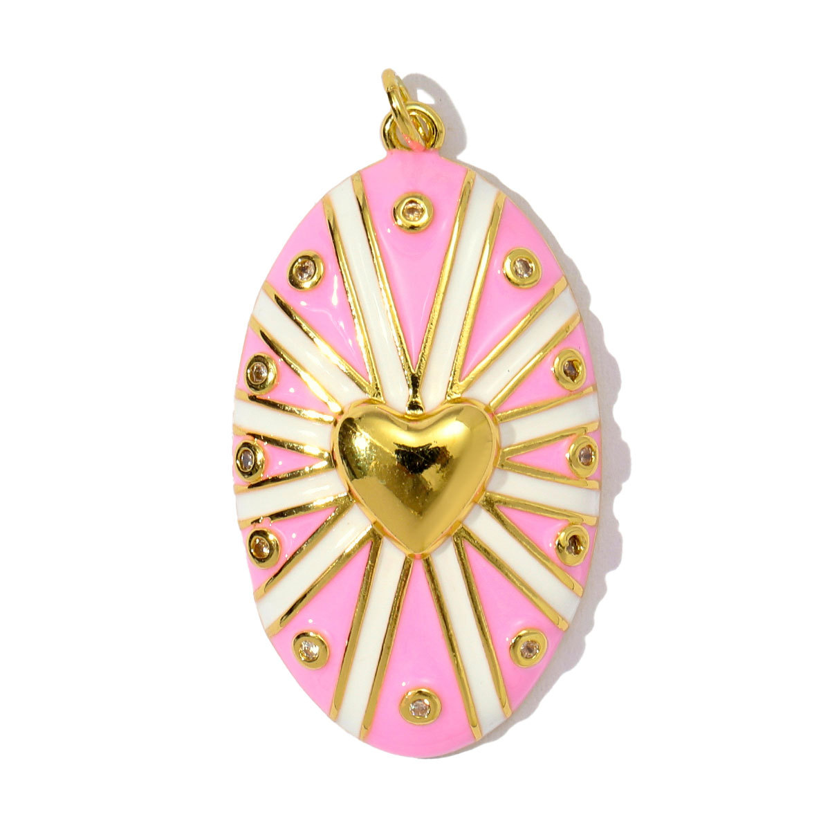6pcs/pack Fashion Copper Zircon Enamel Love Heart DIY Charms Colorful Fireworks Oval Necklace& Earring Pendants Women Jewelry