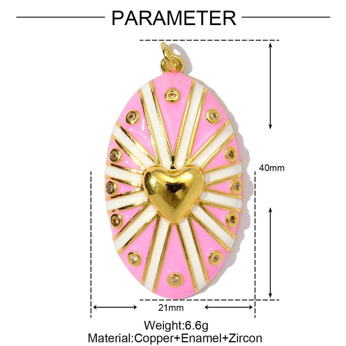 6pcs/pack Fashion Copper Zircon Enamel Love Heart DIY Charms Colorful Fireworks Oval Necklace& Earring Pendants Women Jewelry