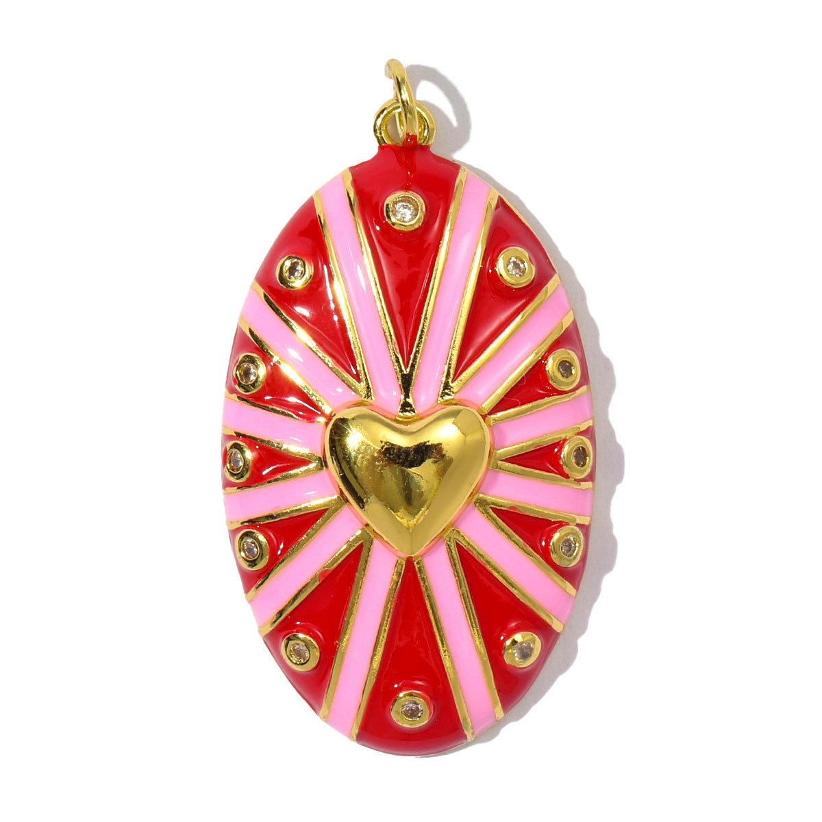 6pcs/pack Fashion Copper Zircon Enamel Love Heart DIY Charms Colorful Fireworks Oval Necklace& Earring Pendants Women Jewelry