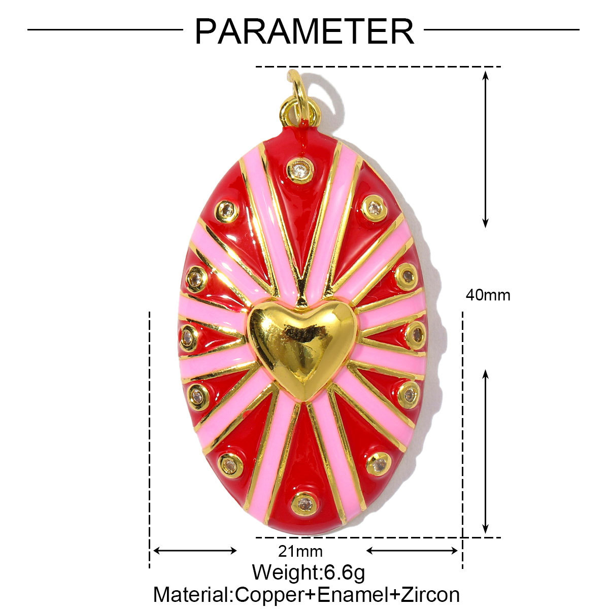 6pcs/pack Fashion Copper Zircon Enamel Love Heart DIY Charms Colorful Fireworks Oval Necklace& Earring Pendants Women Jewelry