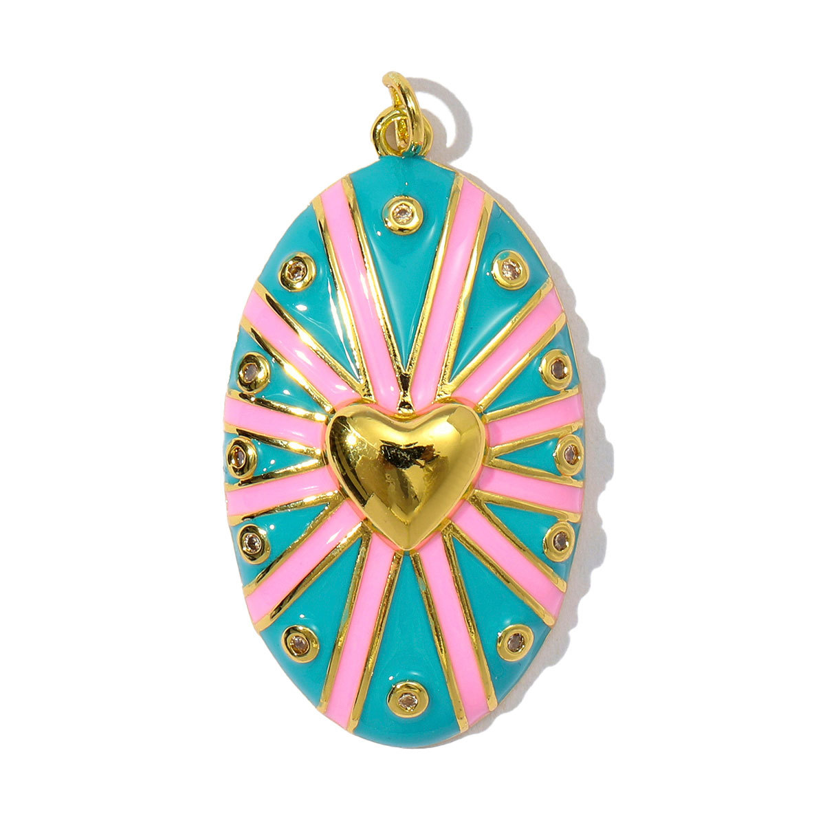 6pcs/pack Fashion Copper Zircon Enamel Love Heart DIY Charms Colorful Fireworks Oval Necklace& Earring Pendants Women Jewelry