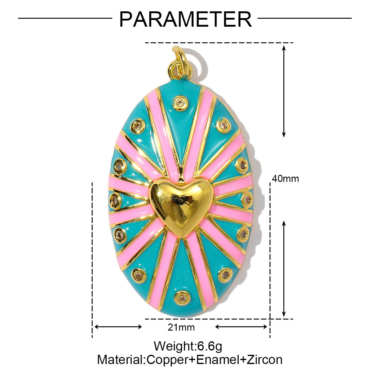 6pcs/pack Fashion Copper Zircon Enamel Love Heart DIY Charms Colorful Fireworks Oval Necklace& Earring Pendants Women Jewelry