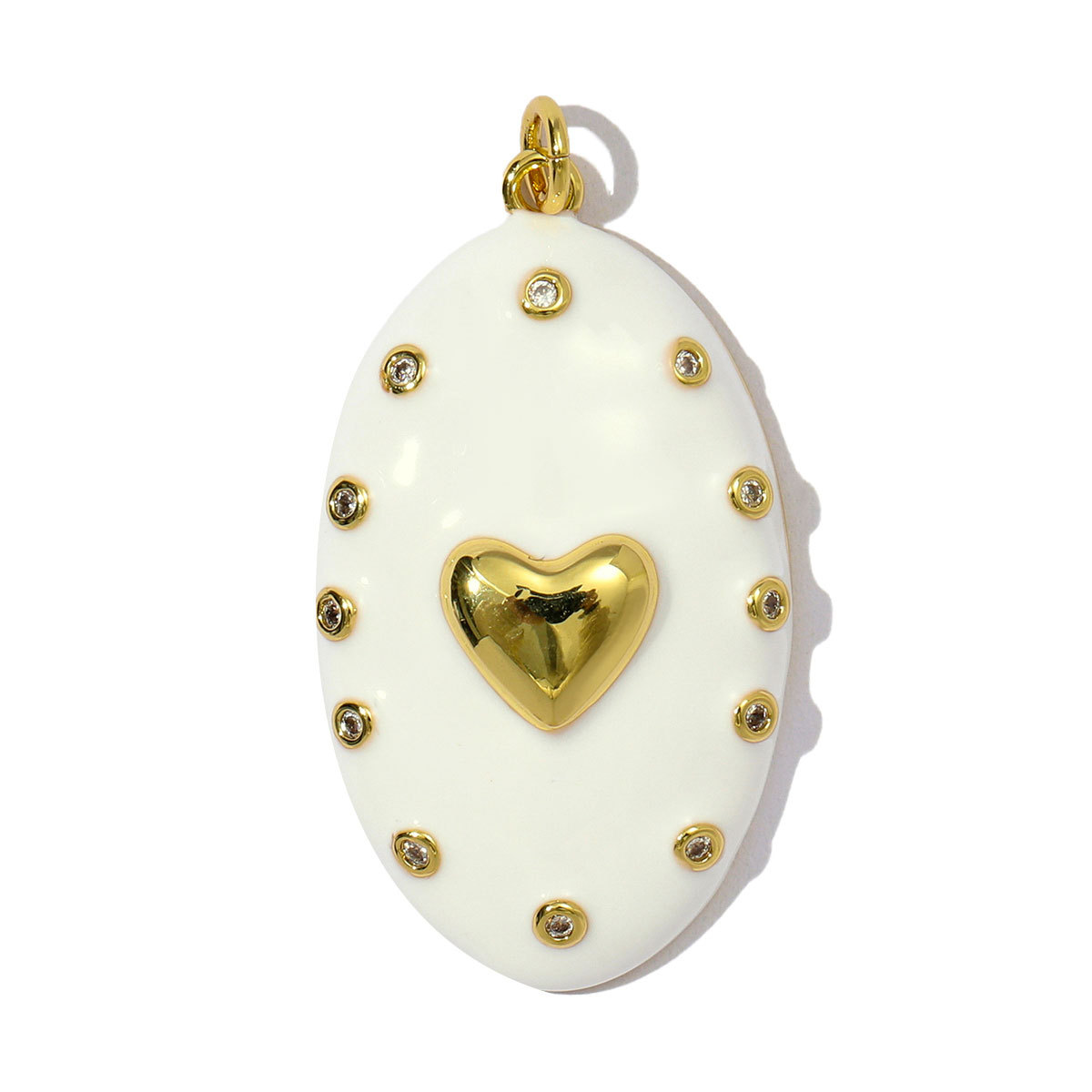 6pcs/pack Fashion Copper Zircon Enamel Love Heart DIY Charms Colorful Fireworks Oval Necklace& Earring Pendants Women Jewelry