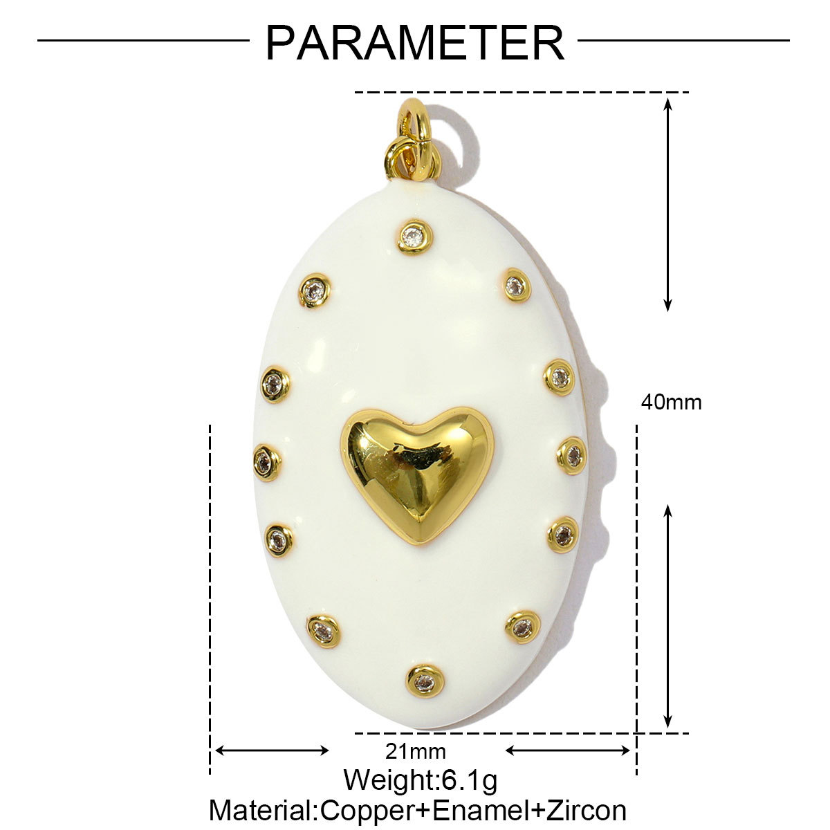 6pcs/pack Fashion Copper Zircon Enamel Love Heart DIY Charms Colorful Fireworks Oval Necklace& Earring Pendants Women Jewelry