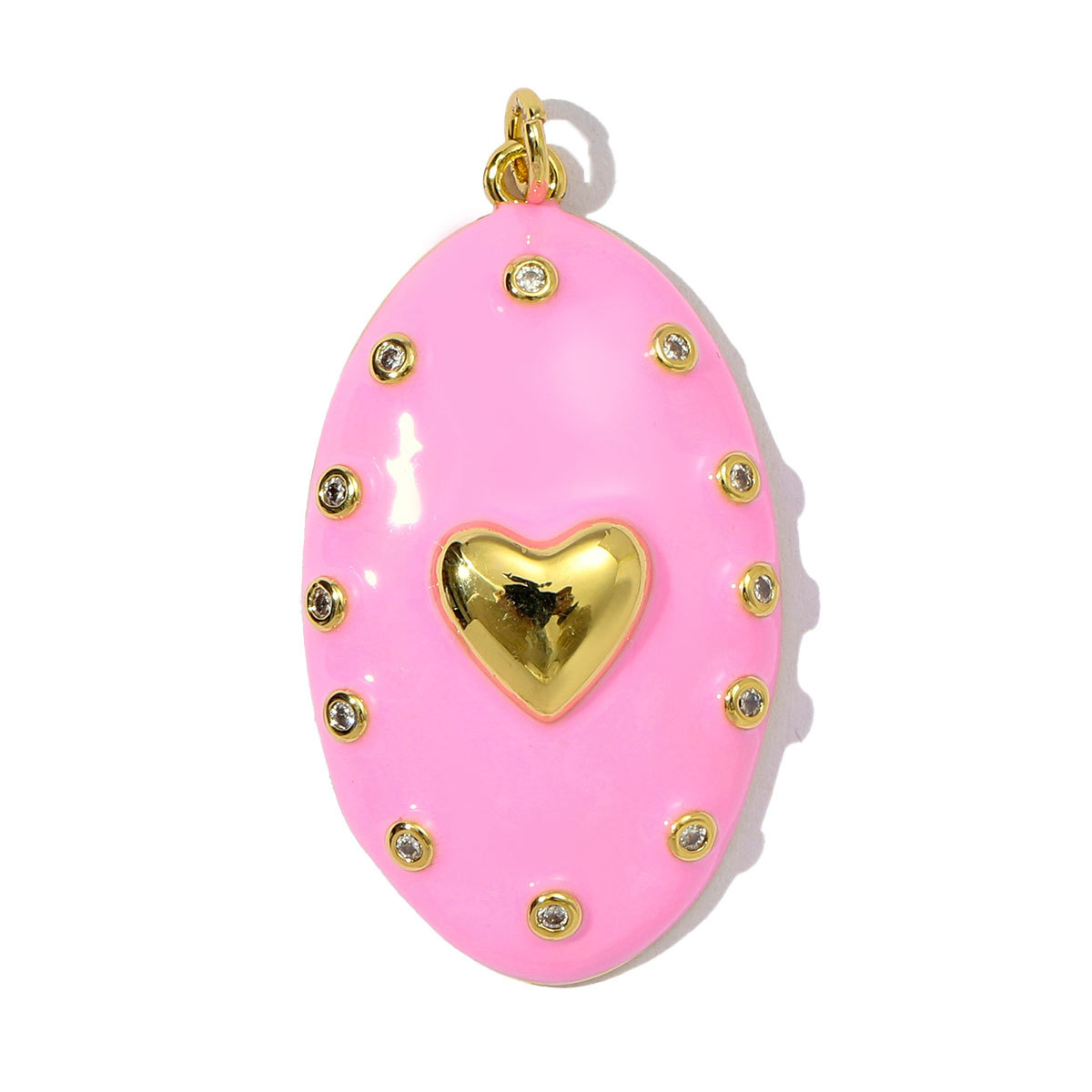 6pcs/pack Fashion Copper Zircon Enamel Love Heart DIY Charms Colorful Fireworks Oval Necklace& Earring Pendants Women Jewelry