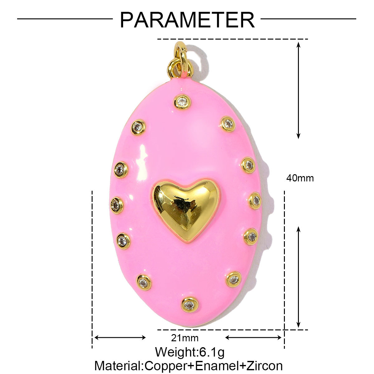 6pcs/pack Fashion Copper Zircon Enamel Love Heart DIY Charms Colorful Fireworks Oval Necklace& Earring Pendants Women Jewelry