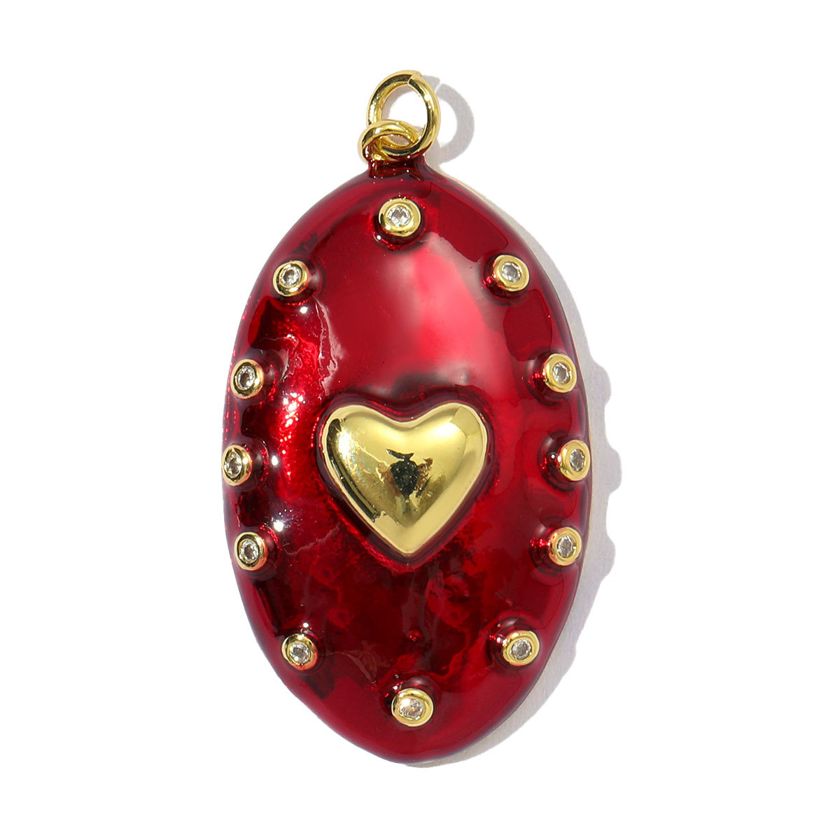6pcs/pack Fashion Copper Zircon Enamel Love Heart DIY Charms Colorful Fireworks Oval Necklace& Earring Pendants Women Jewelry