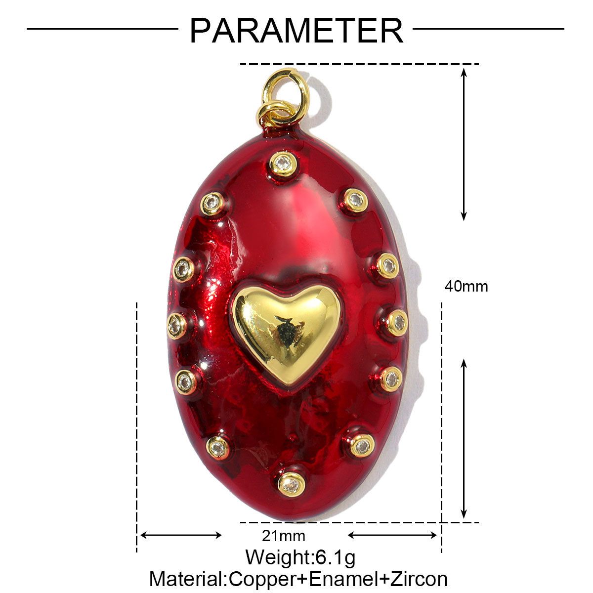 6pcs/pack Fashion Copper Zircon Enamel Love Heart DIY Charms Colorful Fireworks Oval Necklace& Earring Pendants Women Jewelry