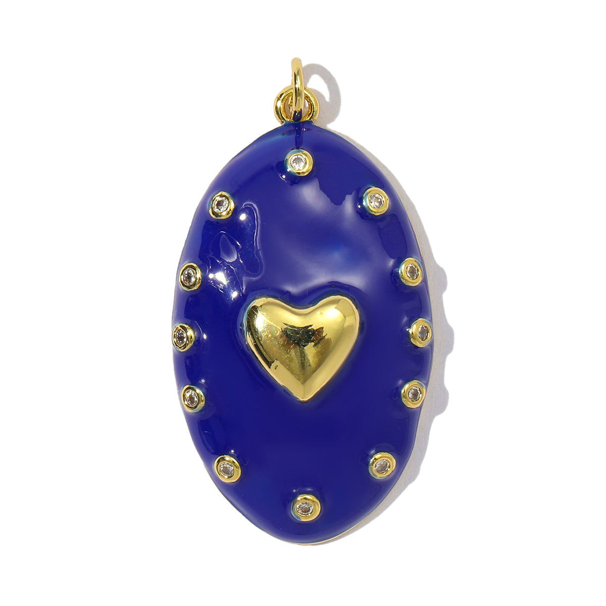 6pcs/pack Fashion Copper Zircon Enamel Love Heart DIY Charms Colorful Fireworks Oval Necklace& Earring Pendants Women Jewelry